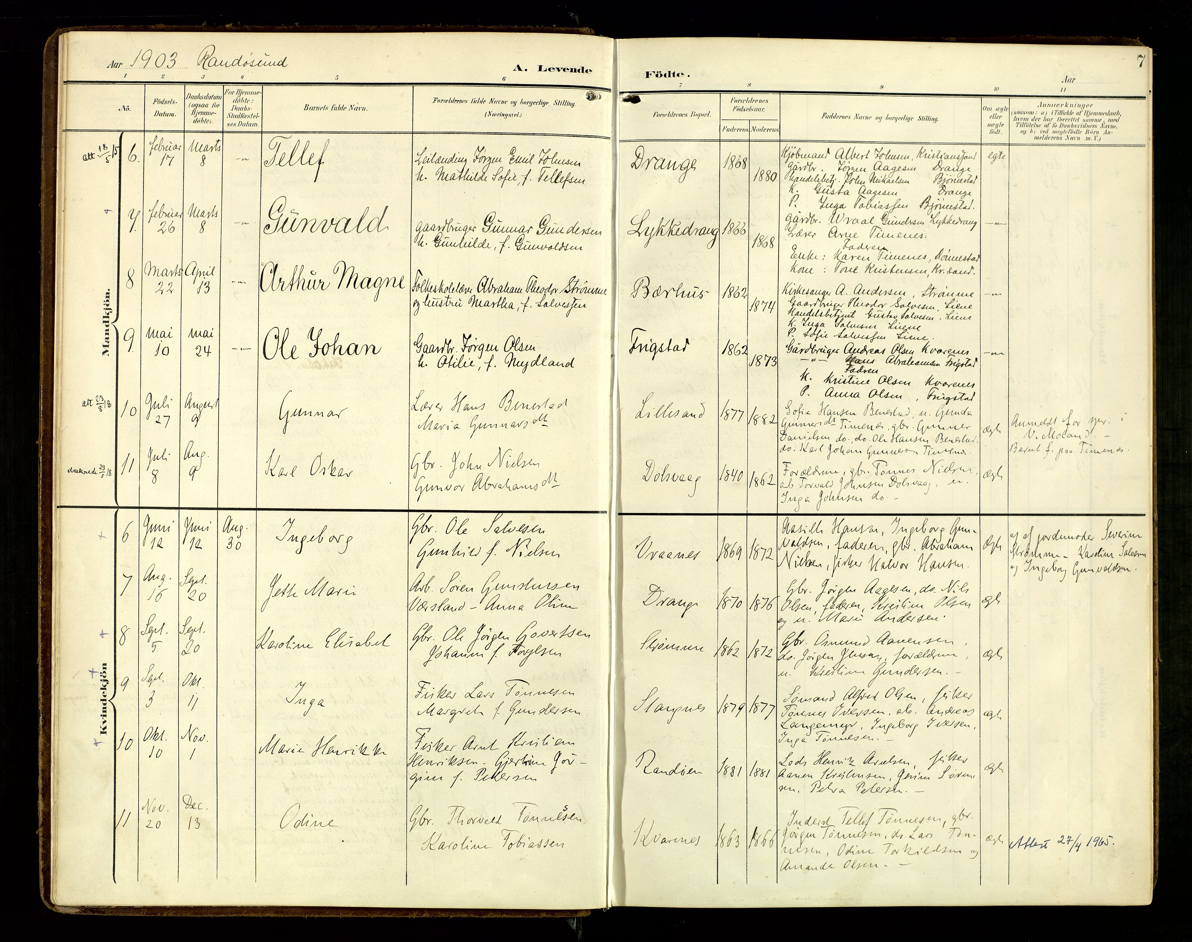 Oddernes sokneprestkontor, AV/SAK-1111-0033/F/Fa/Fab/L0003: Parish register (official) no. A 3, 1903-1916, p. 7