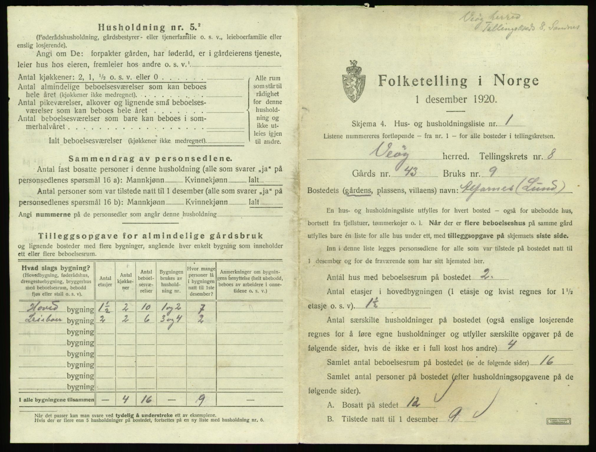 SAT, 1920 census for Veøy, 1920, p. 529