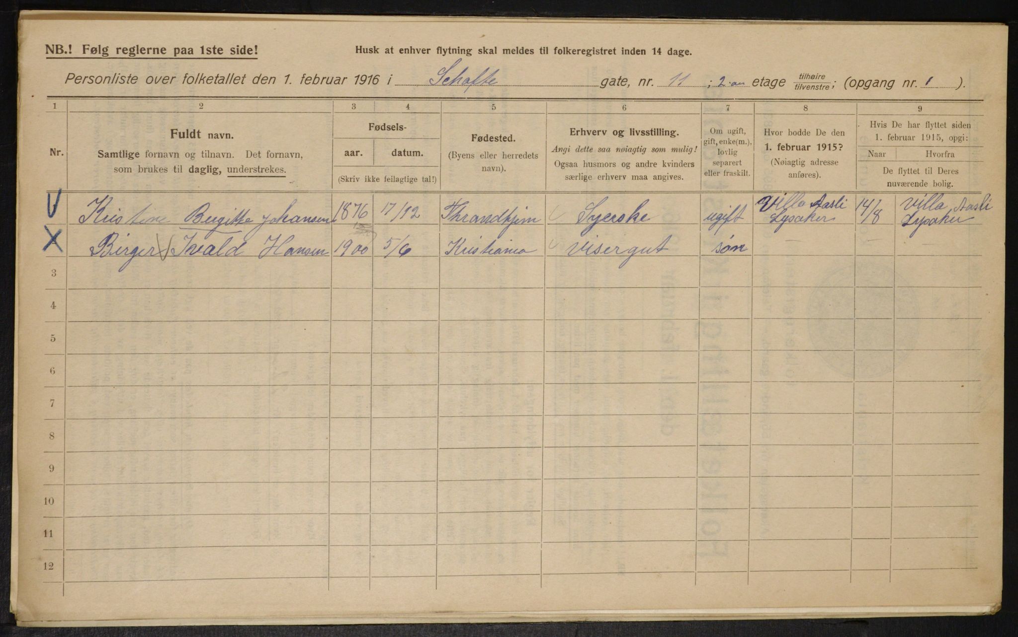 OBA, Municipal Census 1916 for Kristiania, 1916, p. 91595