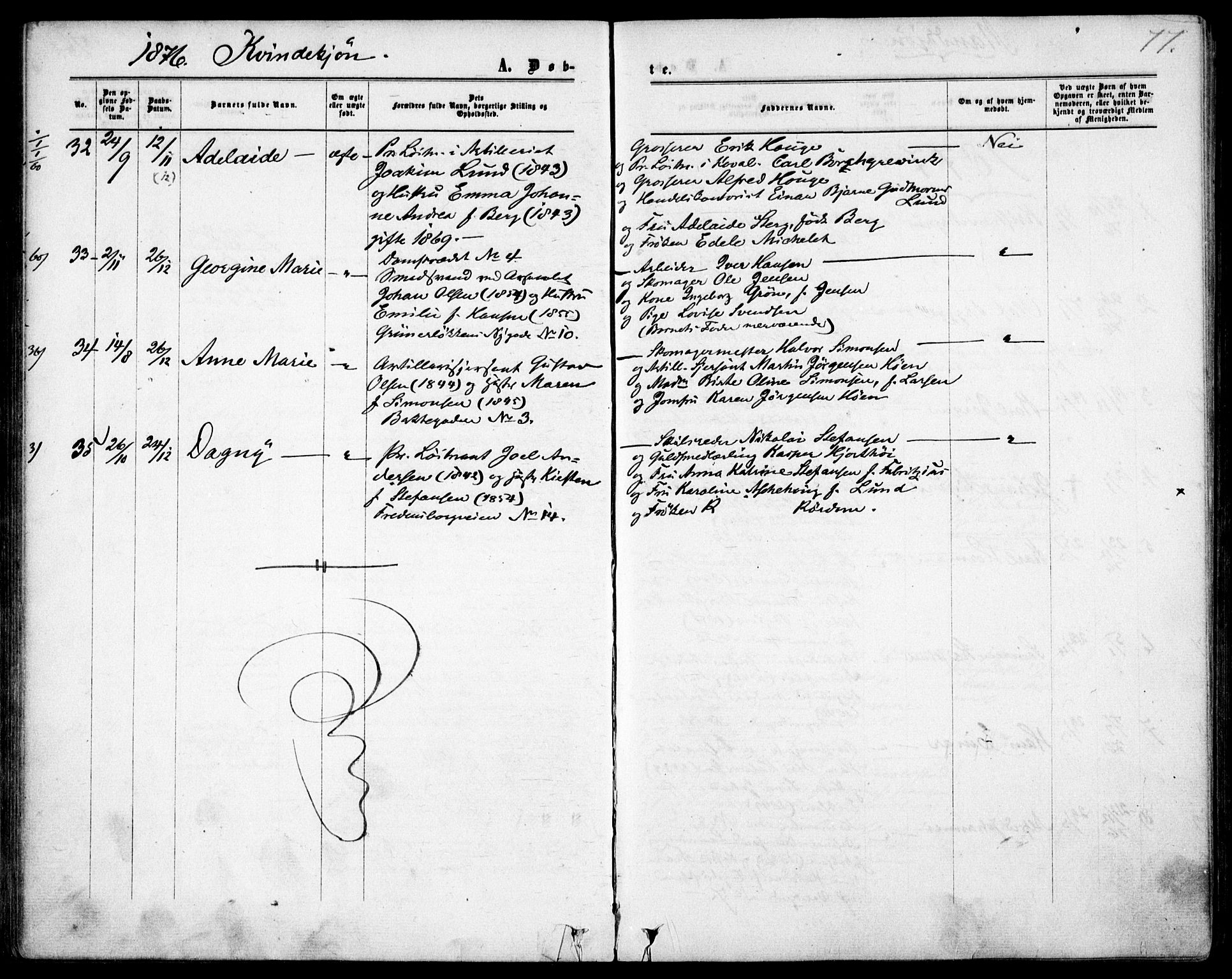 Garnisonsmenigheten Kirkebøker, AV/SAO-A-10846/F/Fa/L0011: Parish register (official) no. 11, 1870-1880, p. 77