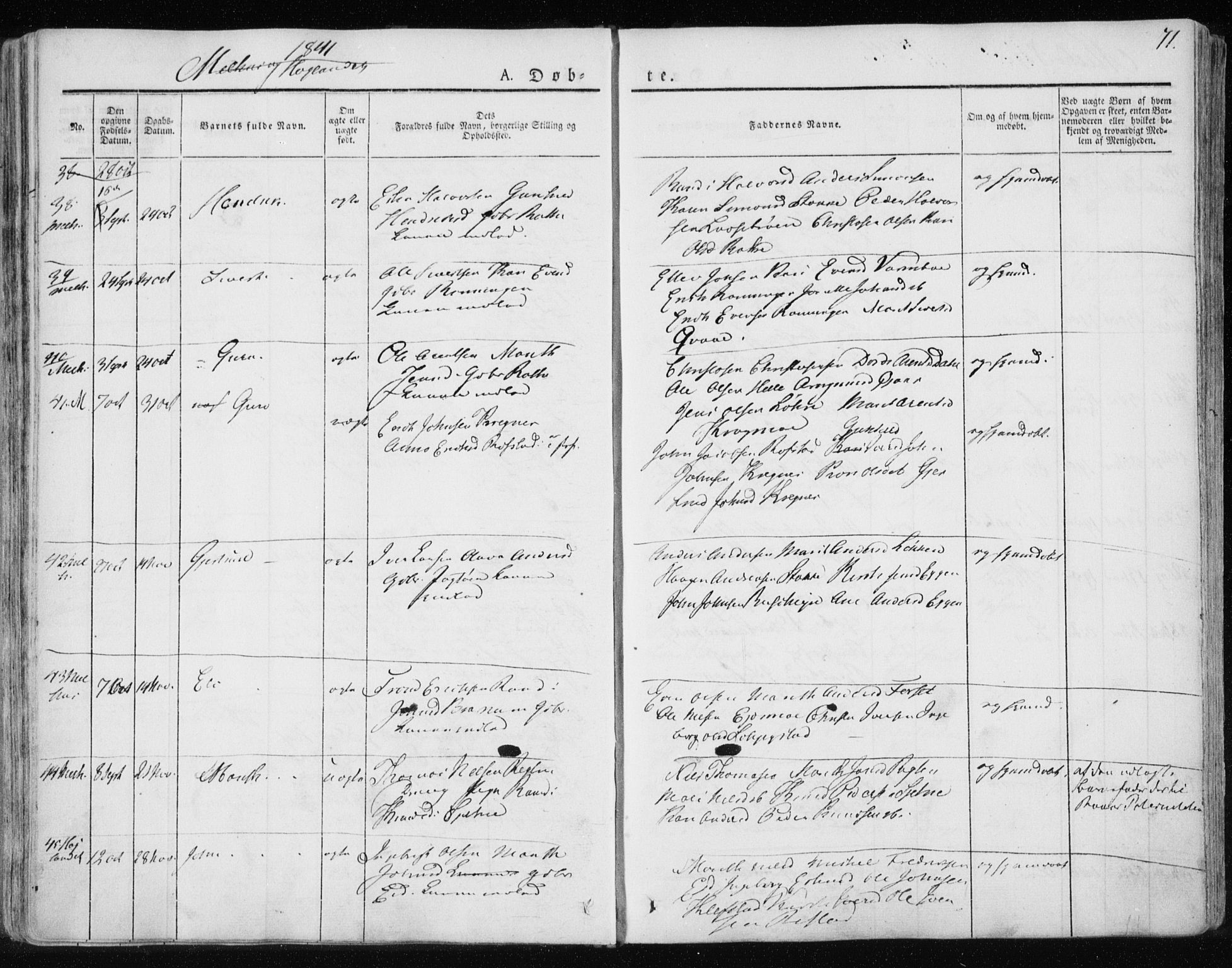 Ministerialprotokoller, klokkerbøker og fødselsregistre - Sør-Trøndelag, AV/SAT-A-1456/691/L1069: Parish register (official) no. 691A04, 1826-1841, p. 71