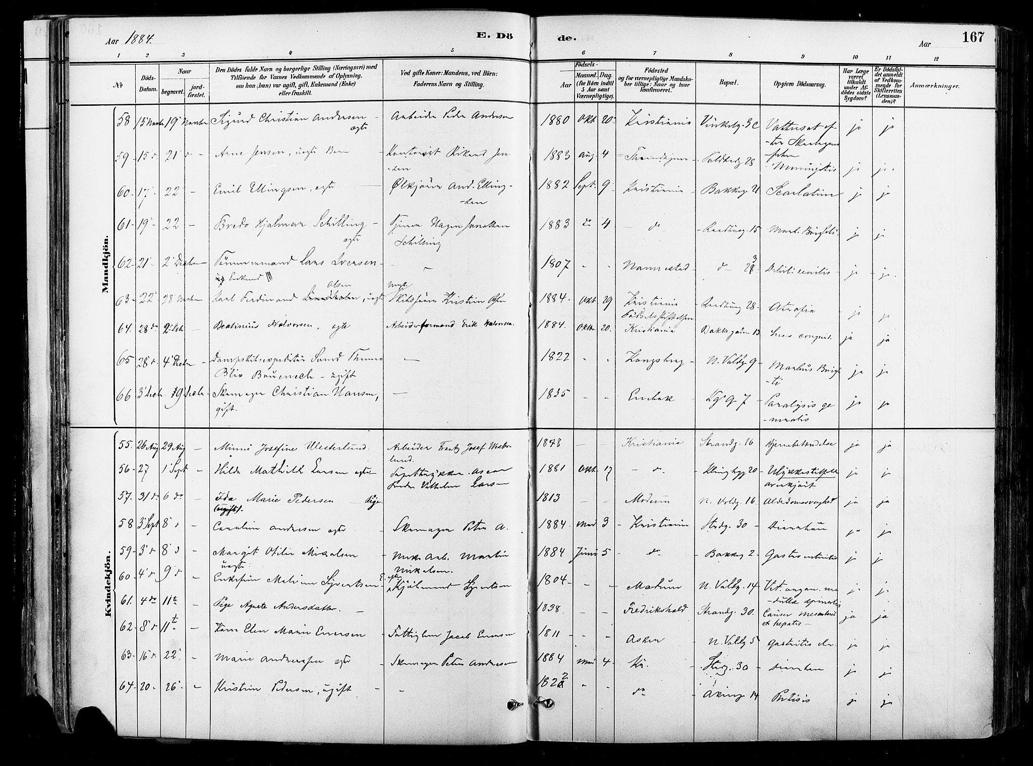 Johannes prestekontor Kirkebøker, AV/SAO-A-10852/F/Fa/L0004: Parish register (official) no. 4, 1883-1907, p. 167