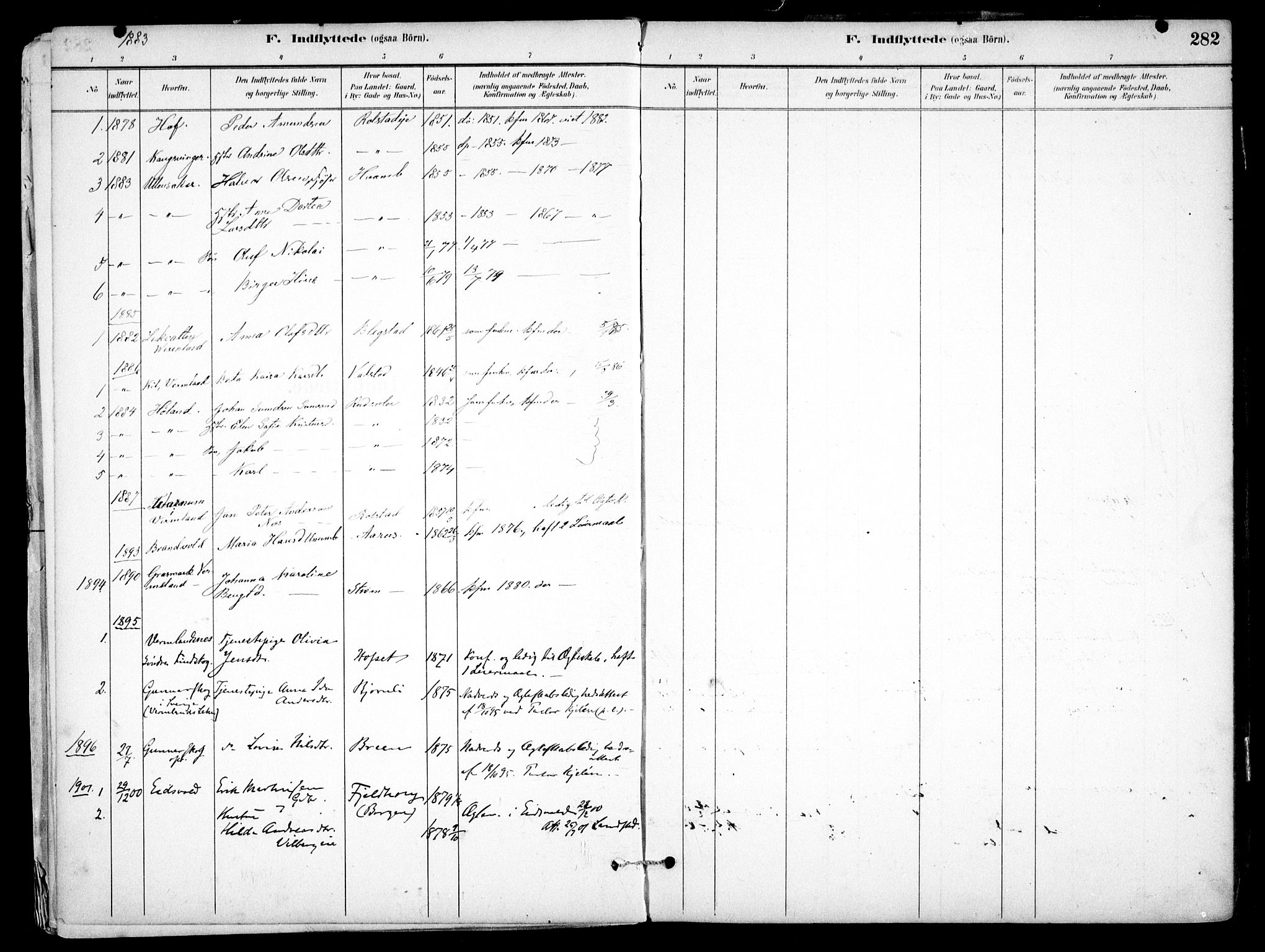 Nes prestekontor Kirkebøker, SAO/A-10410/F/Fb/L0002: Parish register (official) no. II 2, 1883-1918, p. 282
