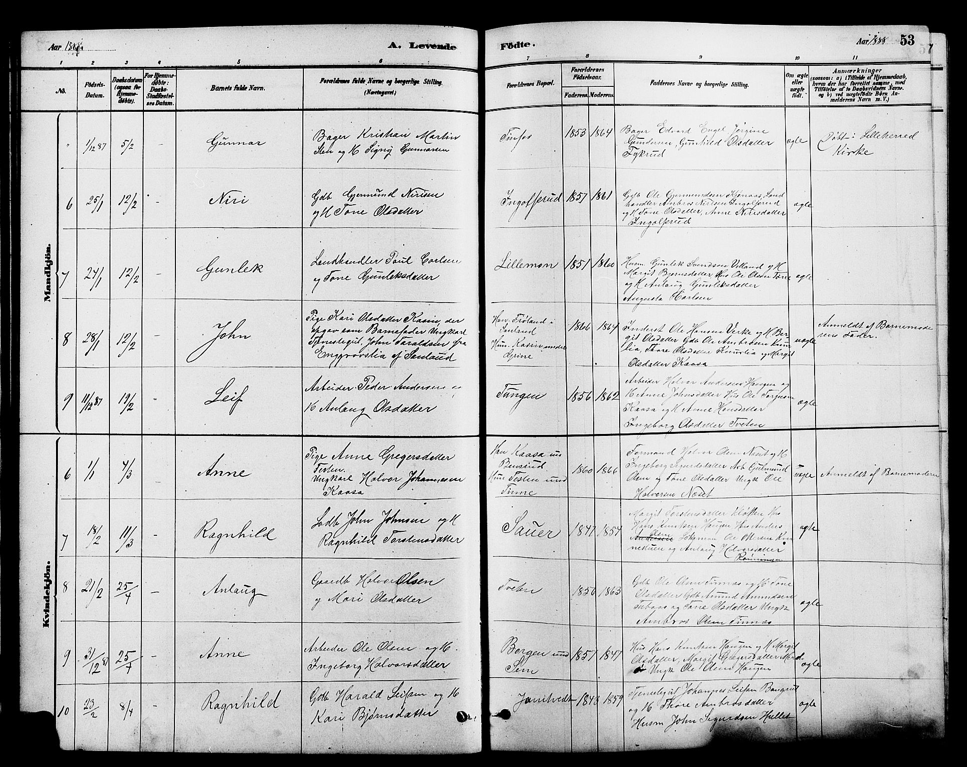 Heddal kirkebøker, SAKO/A-268/G/Ga/L0002: Parish register (copy) no. I 2, 1879-1908, p. 53