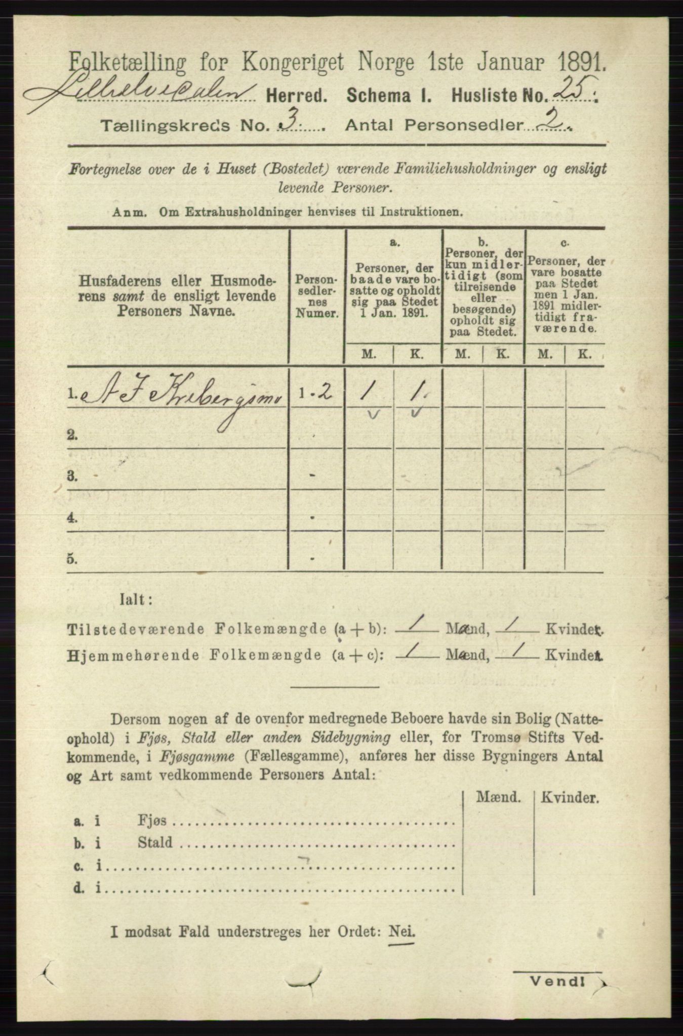 RA, 1891 census for 0438 Lille Elvedalen, 1891, p. 1019