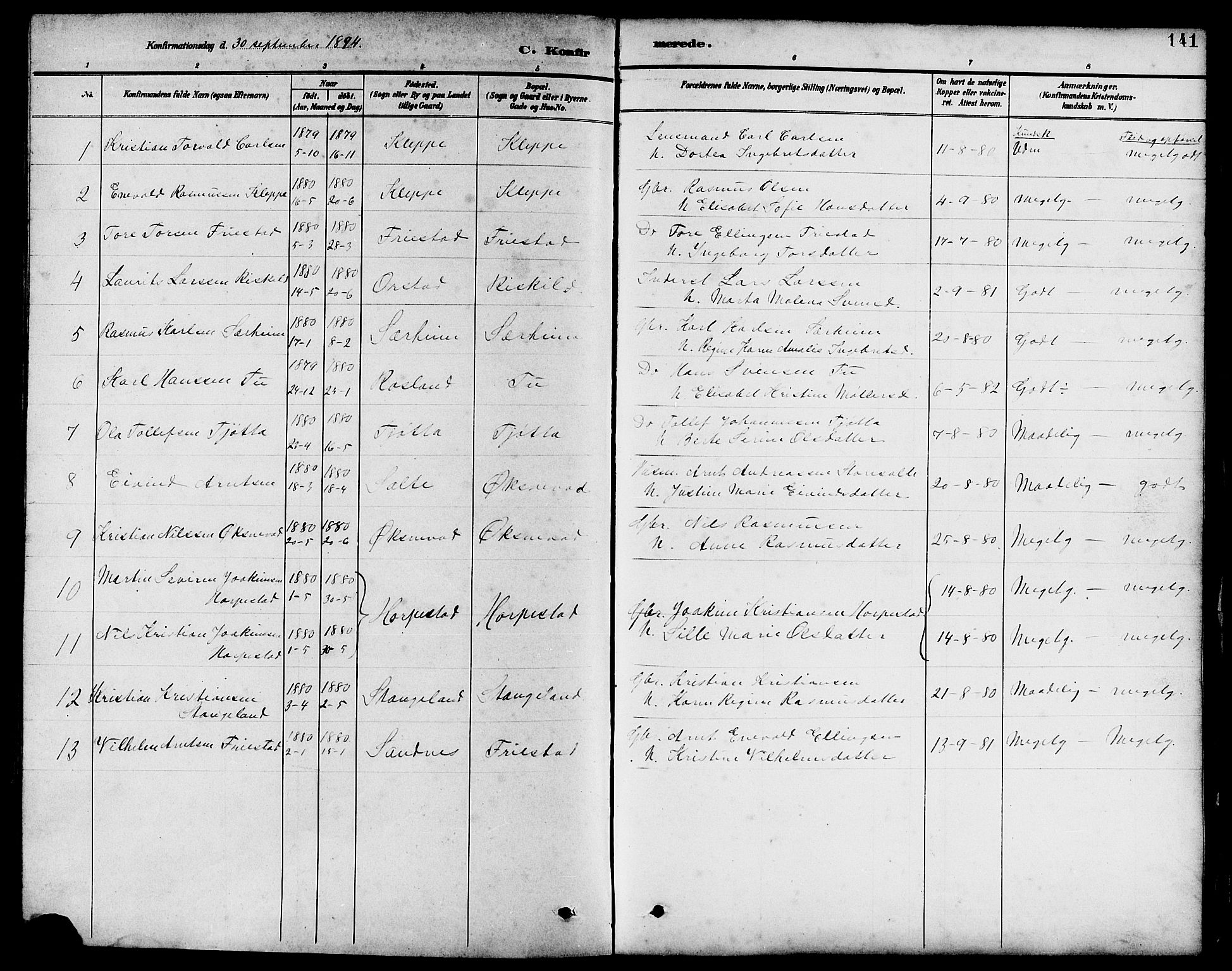 Klepp sokneprestkontor, AV/SAST-A-101803/001/3/30BB/L0004: Parish register (copy) no. B 4, 1889-1914, p. 141