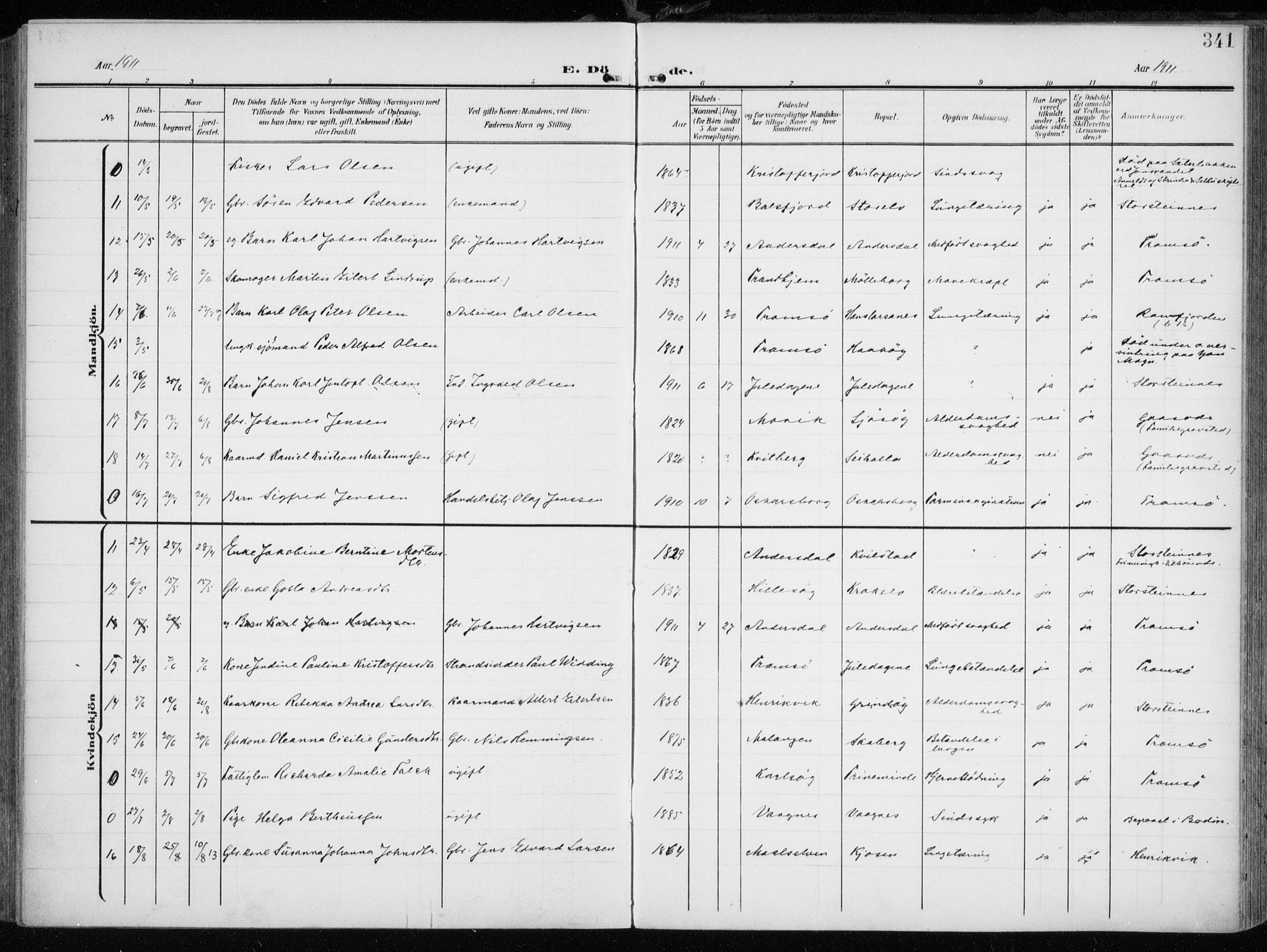 Tromsøysund sokneprestkontor, SATØ/S-1304/G/Ga/L0007kirke: Parish register (official) no. 7, 1907-1914, p. 341