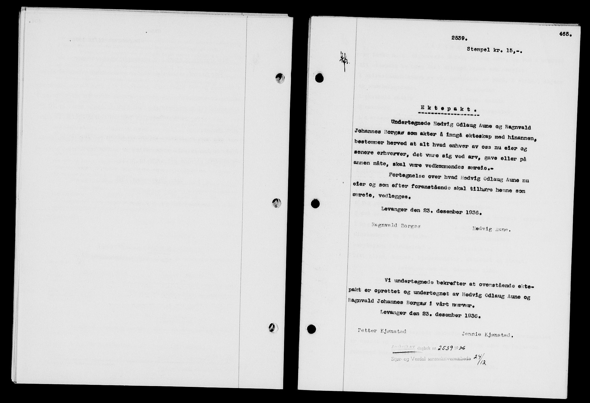 Stjør- og Verdal sorenskriveri, SAT/A-4167/1/2/2C/L0078: Mortgage book no. 46, 1936-1937, Diary no: : 2539/1936