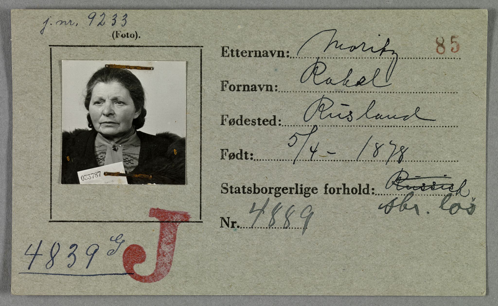 Sosialdepartementet, Våre Falne, RA/S-1708/E/Ee/L0021A: Fotografier av jøder på legitimasjonskort (1941-42), 1941-1942, p. 265