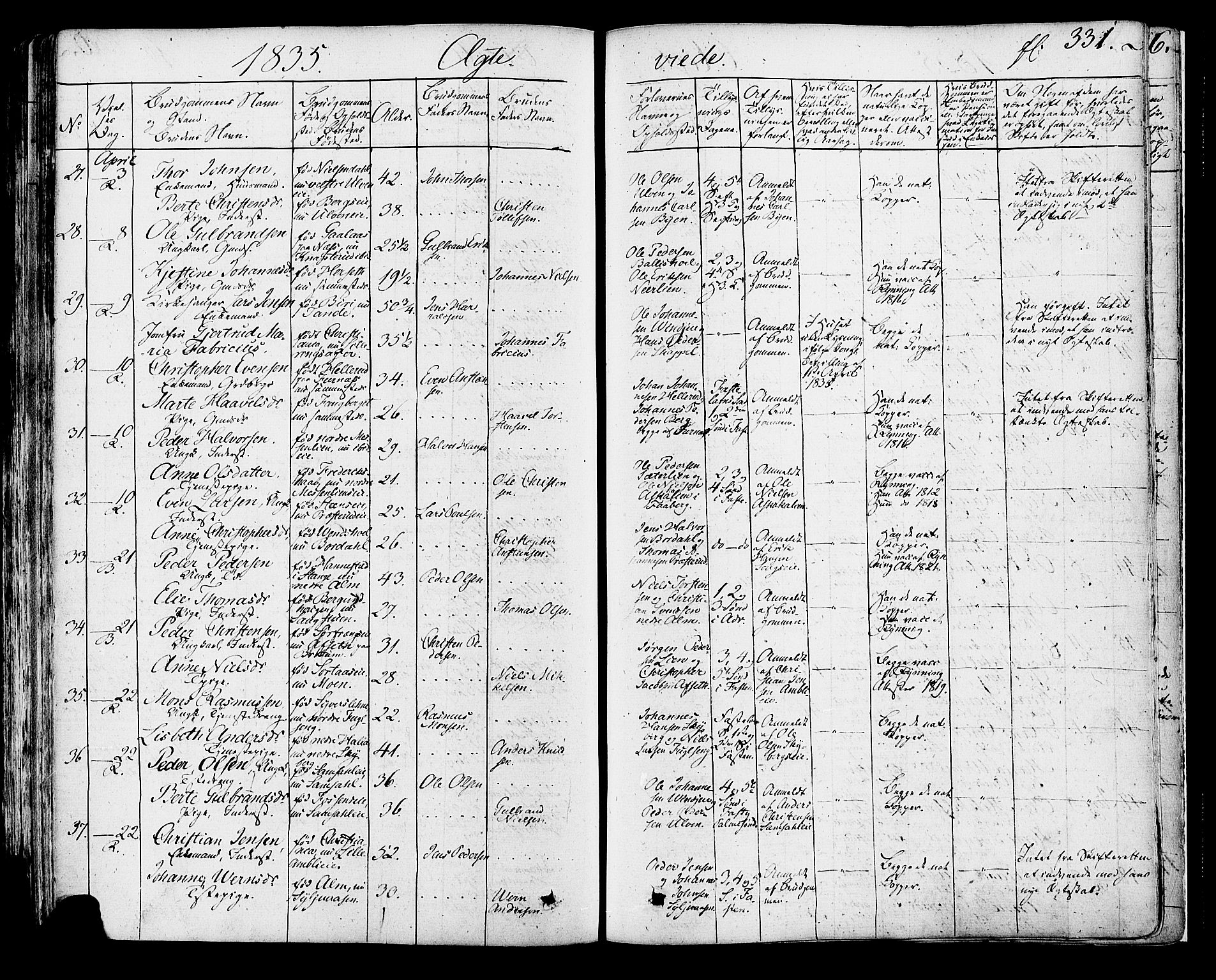 Ringsaker prestekontor, AV/SAH-PREST-014/K/Ka/L0007: Parish register (official) no. 7A, 1826-1837, p. 331