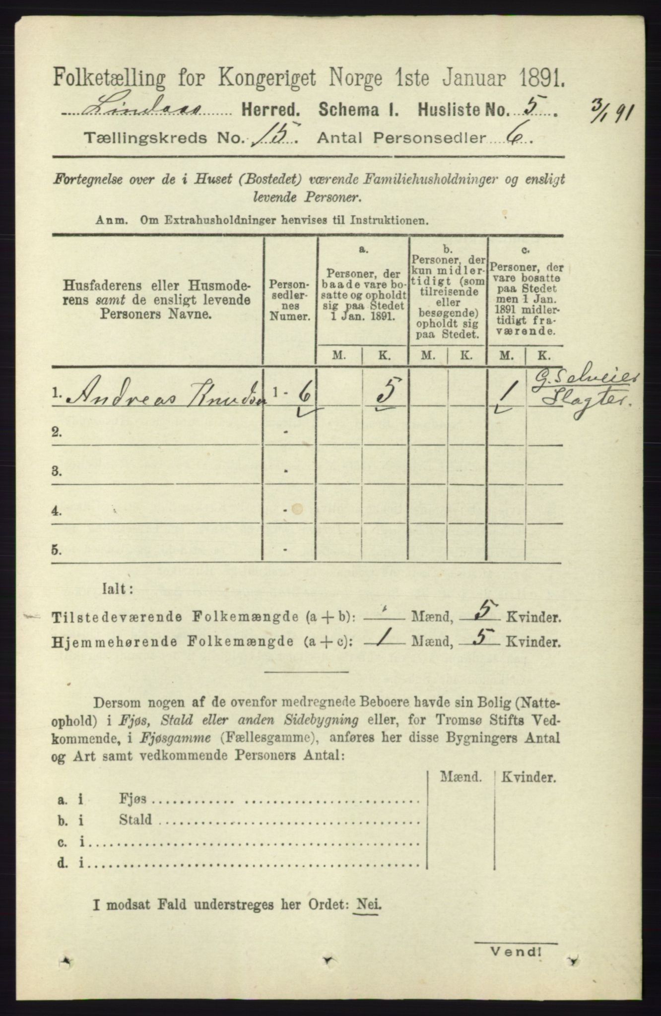 RA, 1891 census for 1263 Lindås, 1891, p. 5213