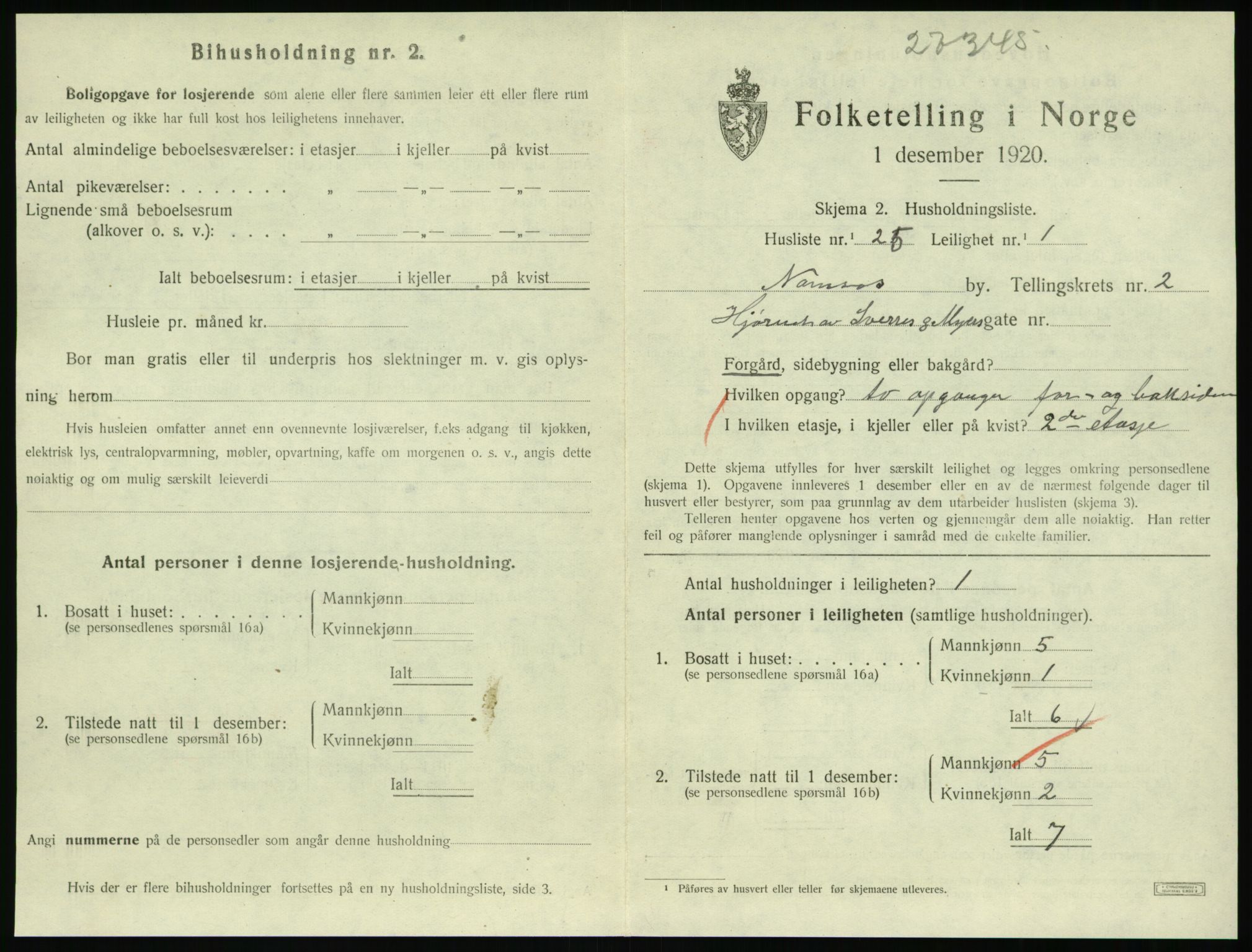 SAT, 1920 census for Namsos, 1920, p. 1051