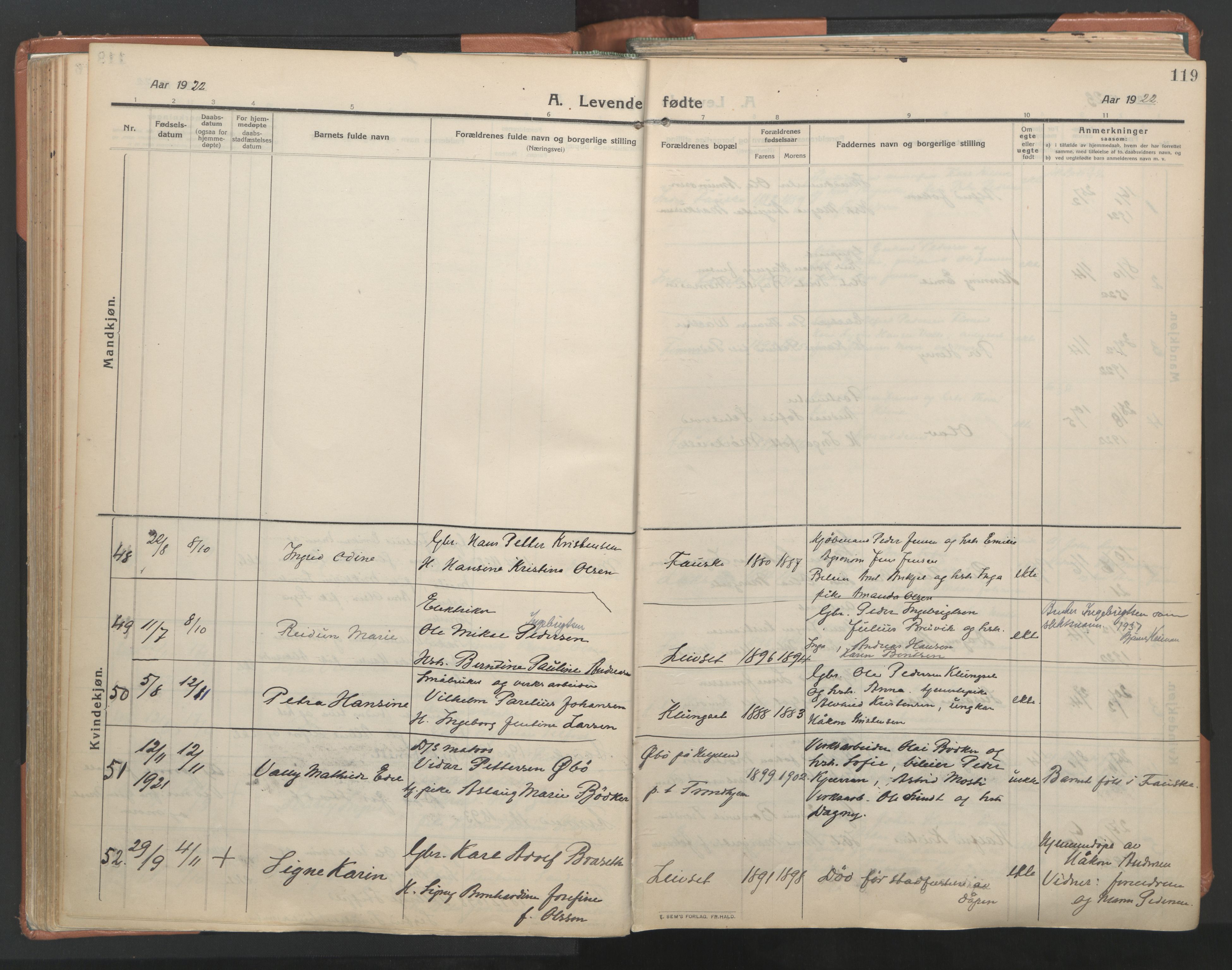 Ministerialprotokoller, klokkerbøker og fødselsregistre - Nordland, AV/SAT-A-1459/849/L0698: Parish register (official) no. 849A09, 1911-1924, p. 119