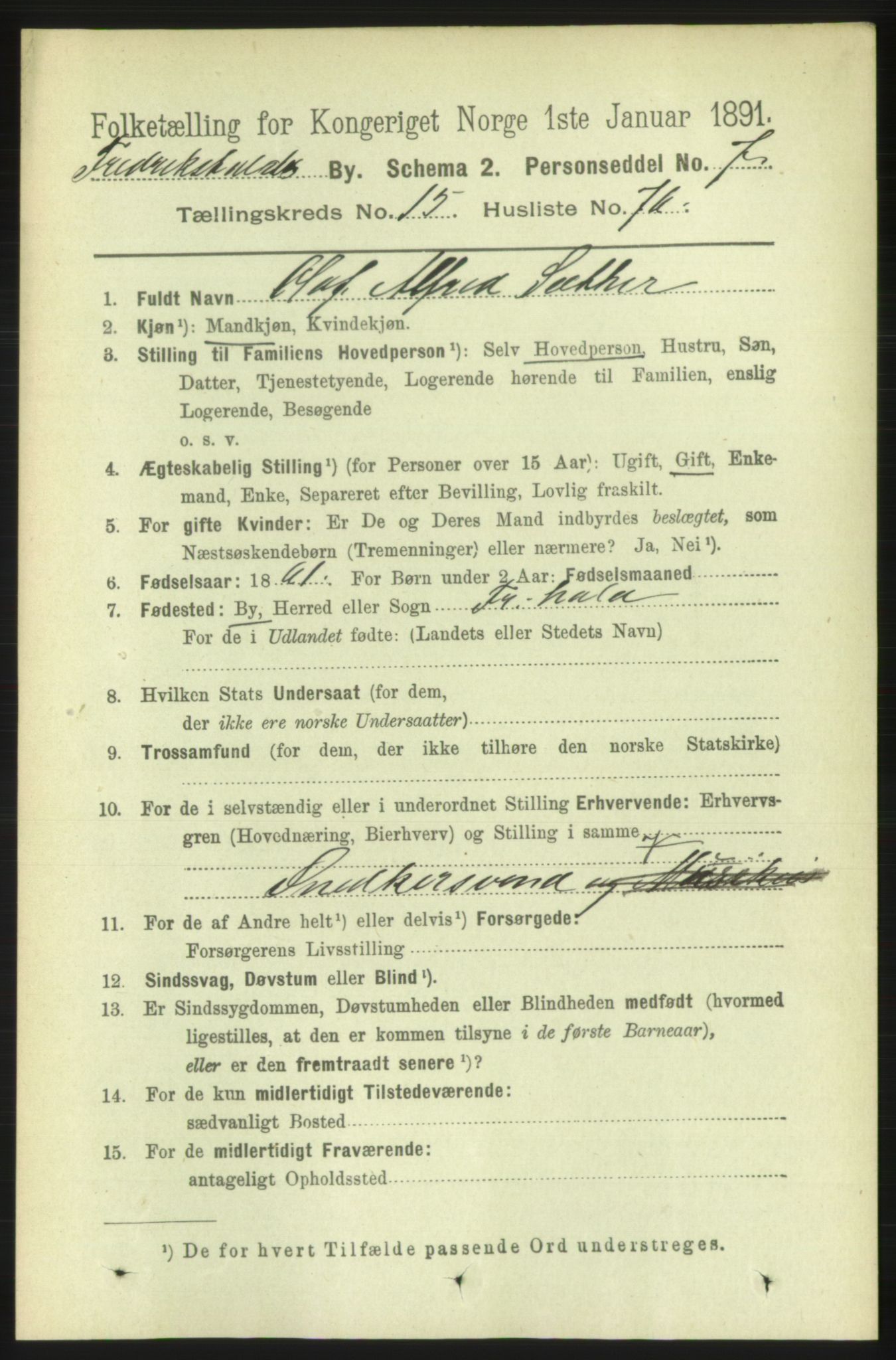 RA, 1891 census for 0101 Fredrikshald, 1891, p. 10306