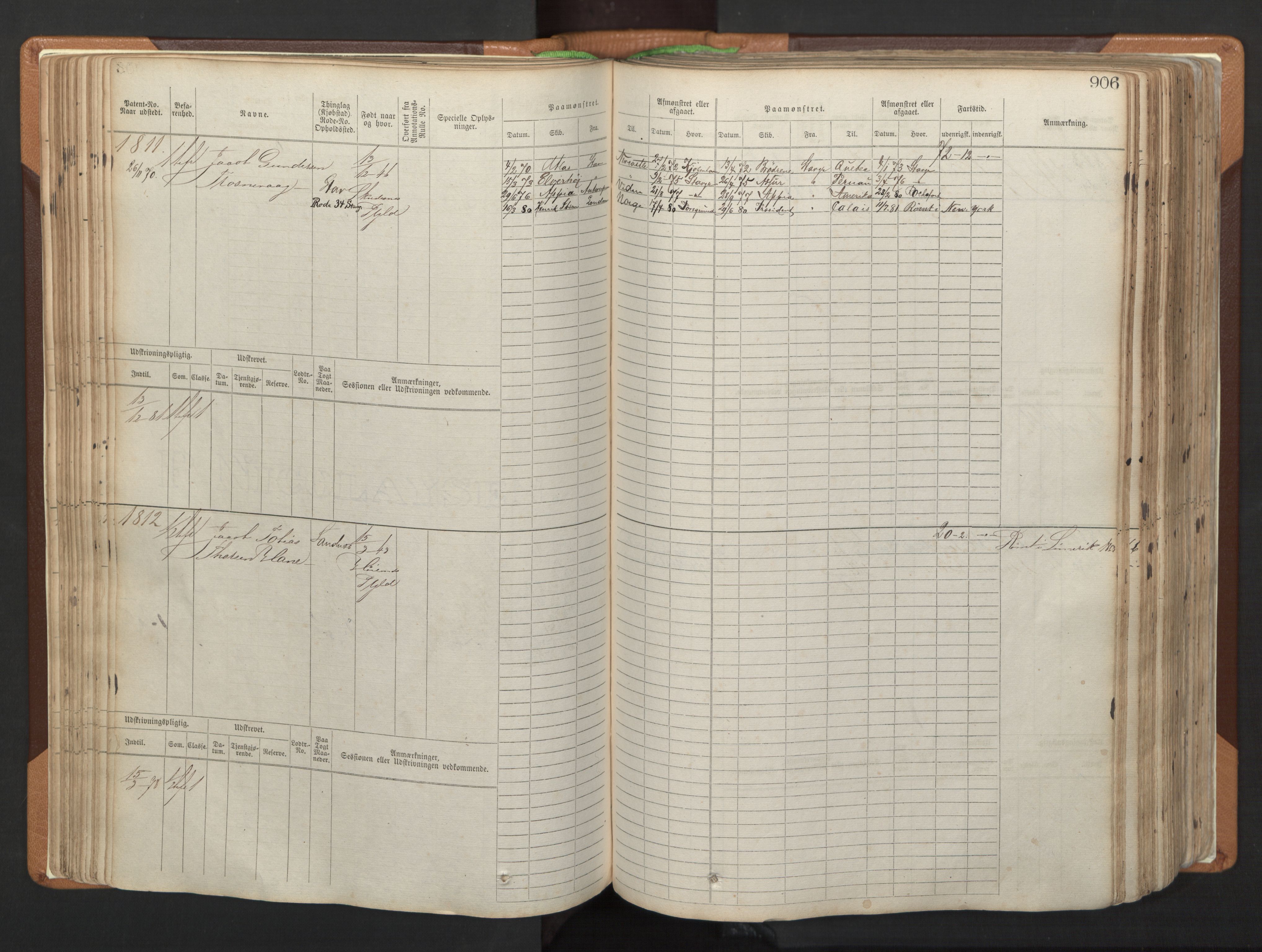 Stavanger sjømannskontor, AV/SAST-A-102006/F/Fb/Fbb/L0006: Sjøfartshovedrulle, patentnr. 1607-2402 (del 3), 1869-1880, p. 105