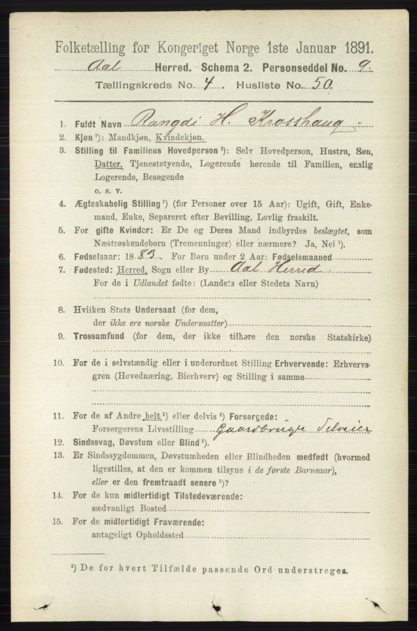 RA, 1891 census for 0619 Ål, 1891, p. 1329