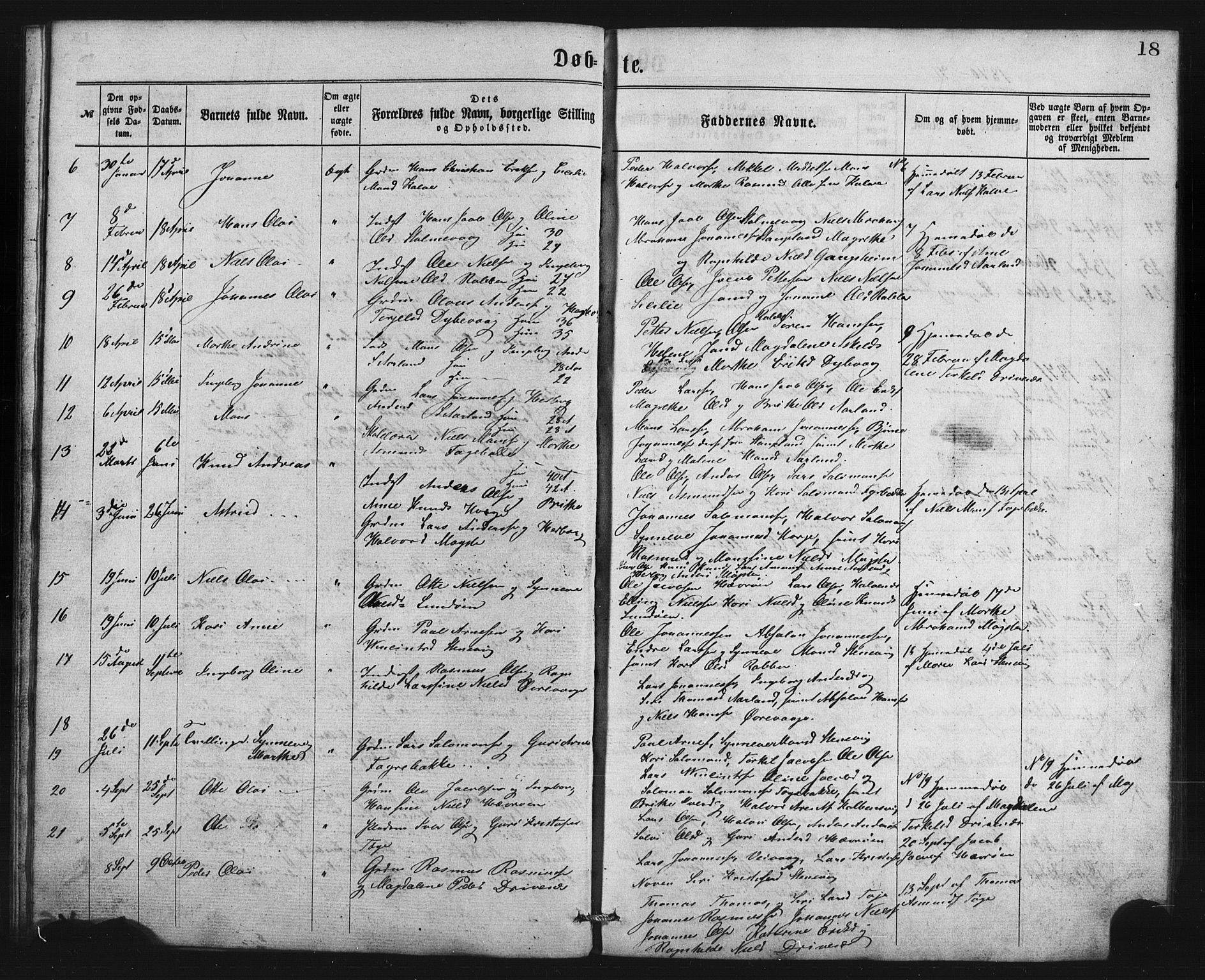 Austevoll Sokneprestembete, SAB/A-74201/H/Hab: Parish register (copy) no. B 2, 1865-1878, p. 18