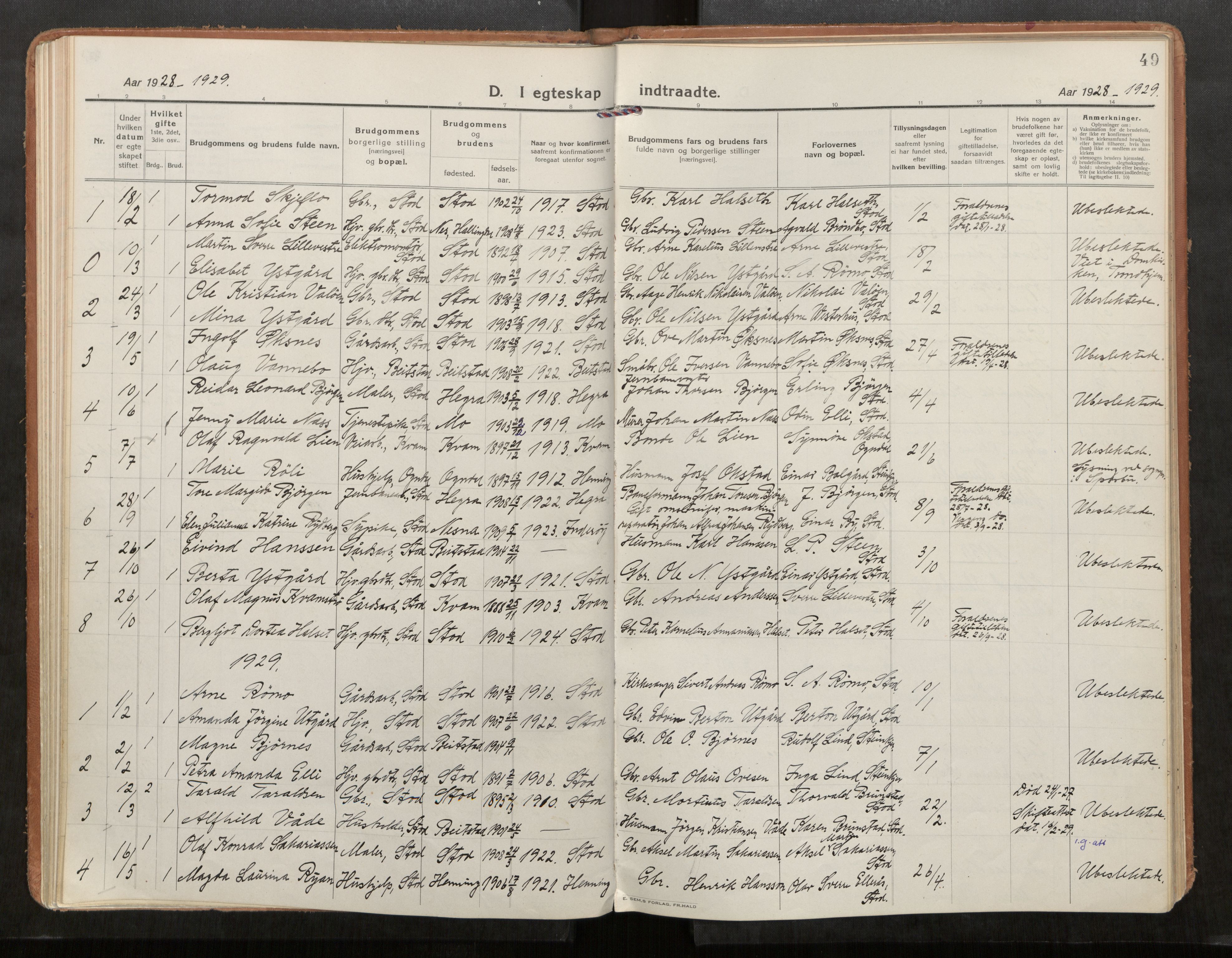 Stod sokneprestkontor, AV/SAT-A-1164/1/I/I1/I1a/L0005: Parish register (official) no. 5, 1923-1932, p. 49