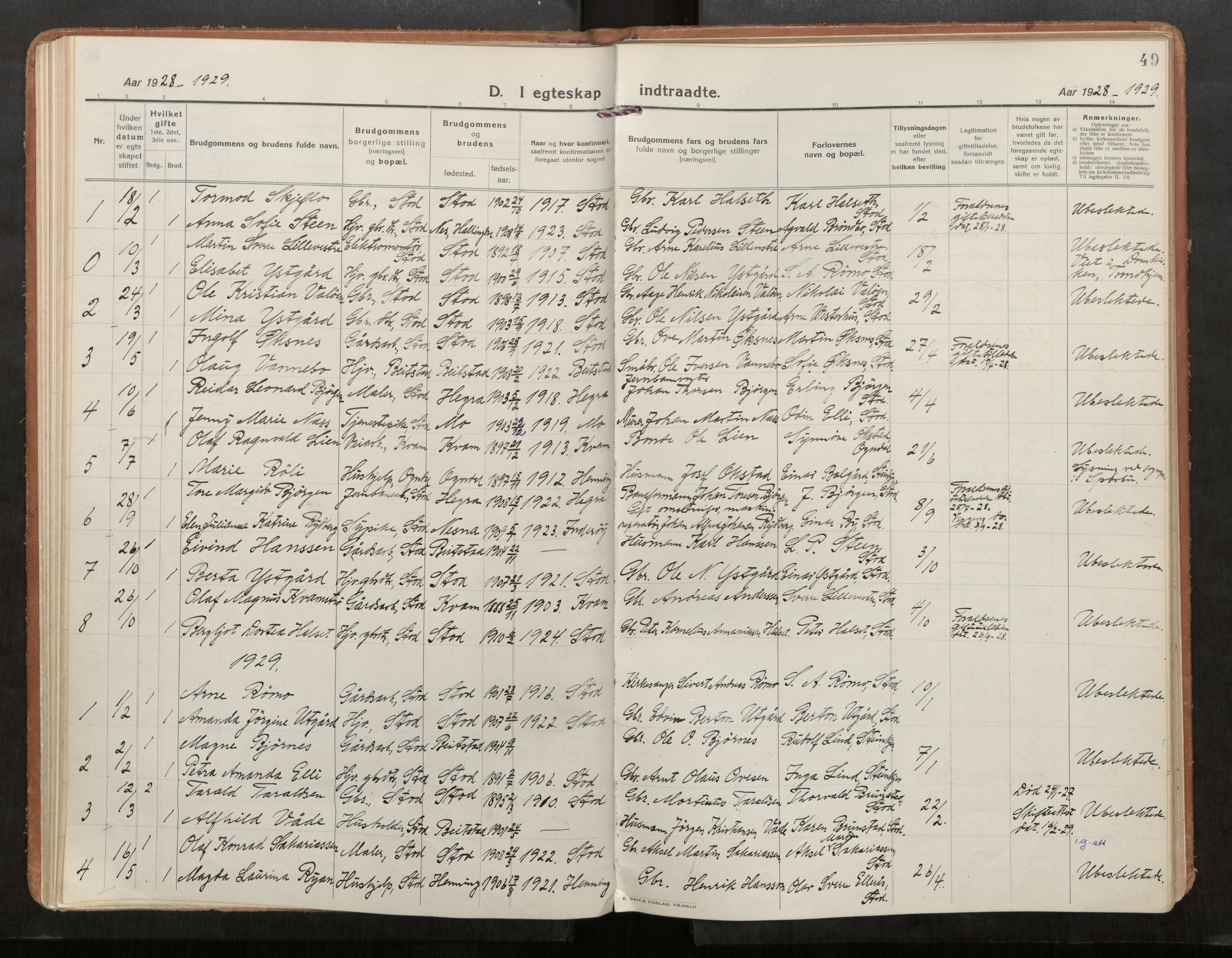 Stod sokneprestkontor, SAT/A-1164/1/I/I1/I1a/L0005: Parish register (official) no. 5, 1923-1932, p. 49