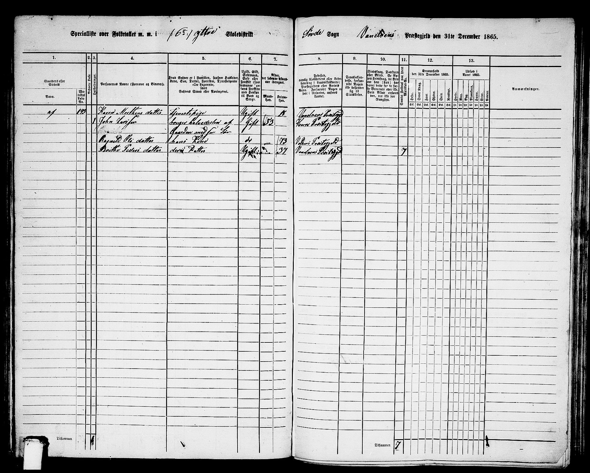 RA, 1865 census for Vanylven, 1865, p. 111