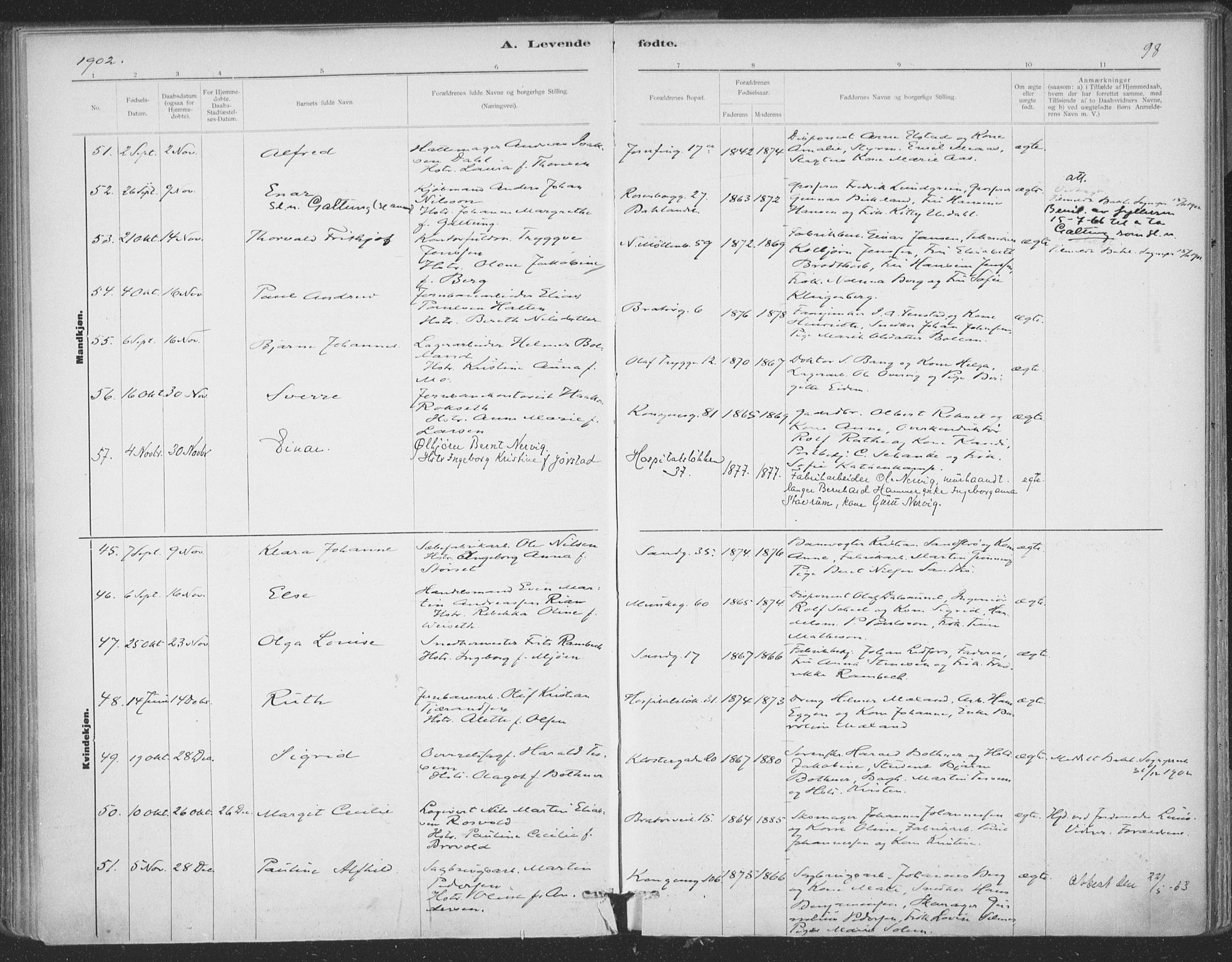 Ministerialprotokoller, klokkerbøker og fødselsregistre - Sør-Trøndelag, SAT/A-1456/602/L0122: Parish register (official) no. 602A20, 1892-1908, p. 98