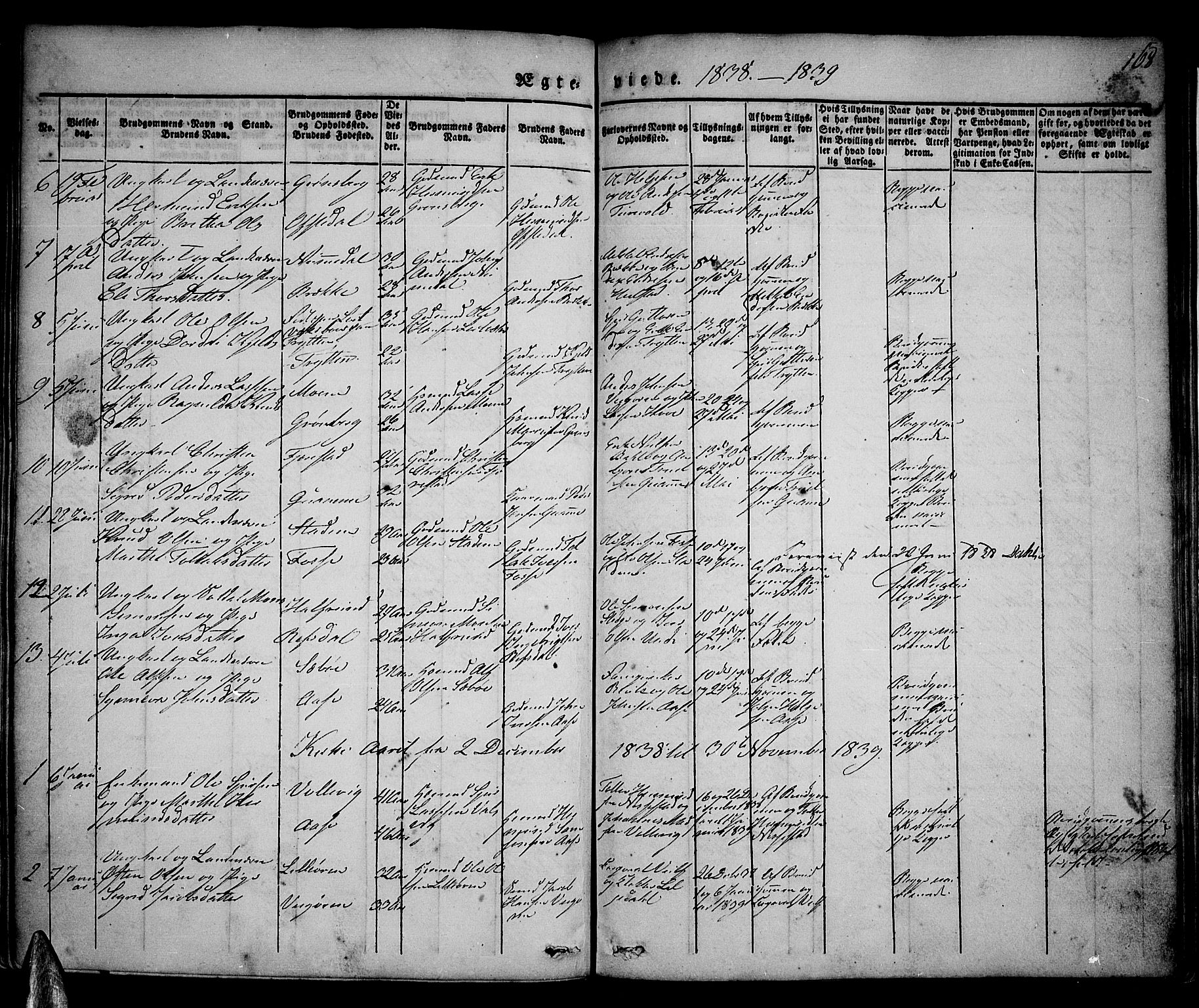 Vik sokneprestembete, AV/SAB-A-81501/H/Haa/Haaa/L0007: Parish register (official) no. A 7, 1831-1845, p. 168