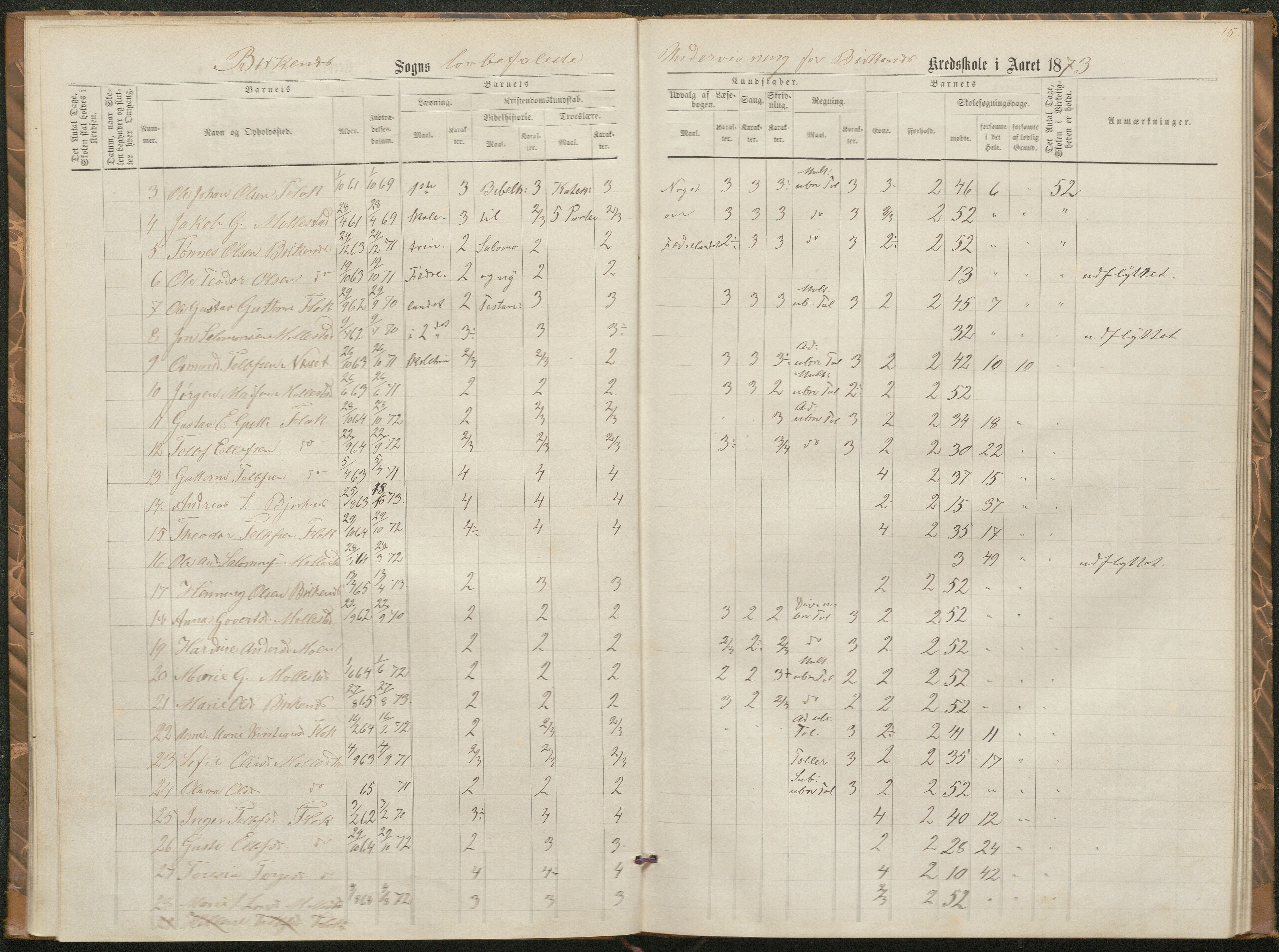 Birkenes kommune, Birkenes krets/Birkeland folkeskole frem til 1991, AAKS/KA0928-550a_91/F02/L0002: Skoleprotokoll, 1866-1878, p. 13