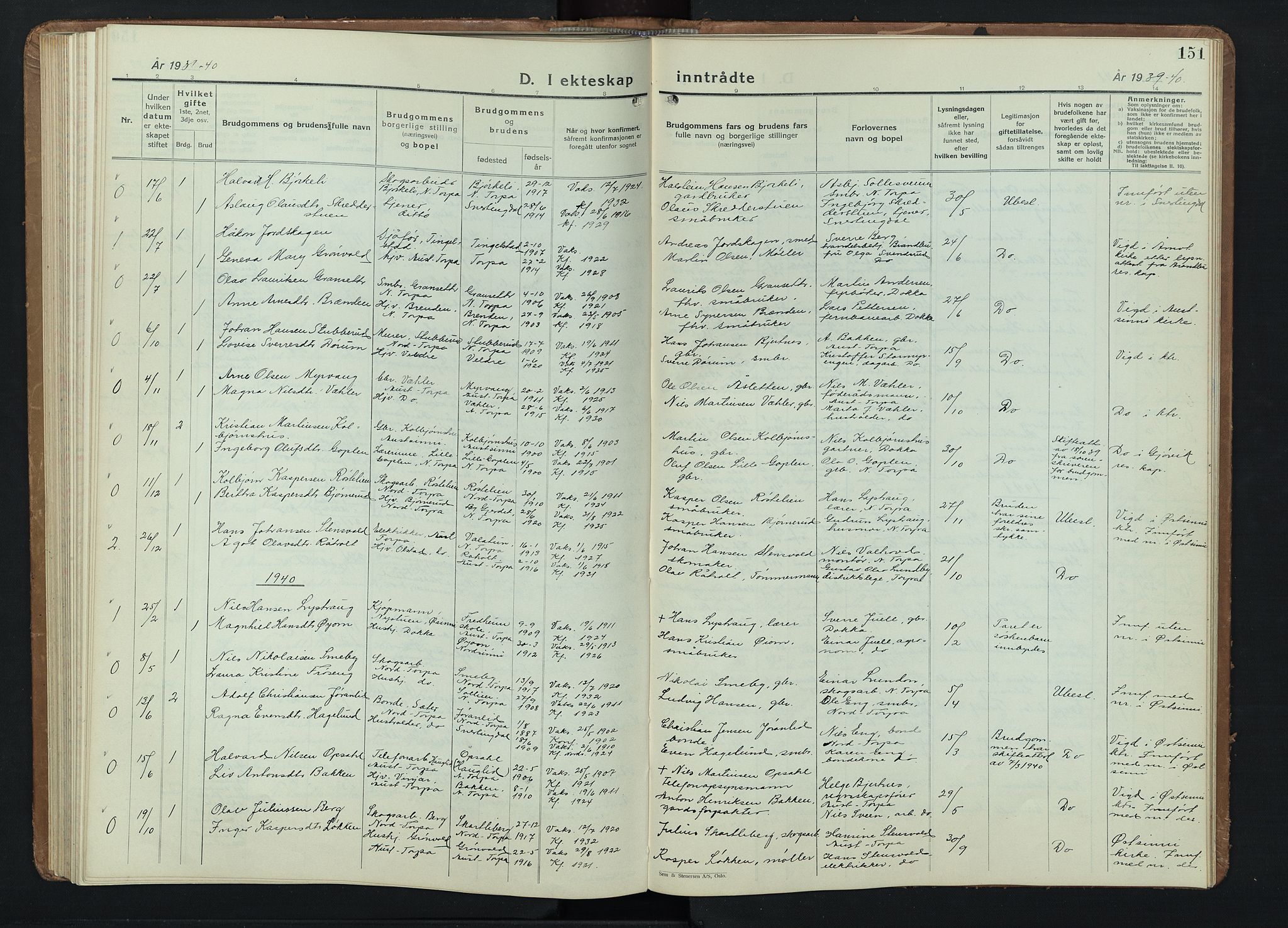 Nordre Land prestekontor, SAH/PREST-124/H/Ha/Hab/L0004: Parish register (copy) no. 4, 1935-1954, p. 151