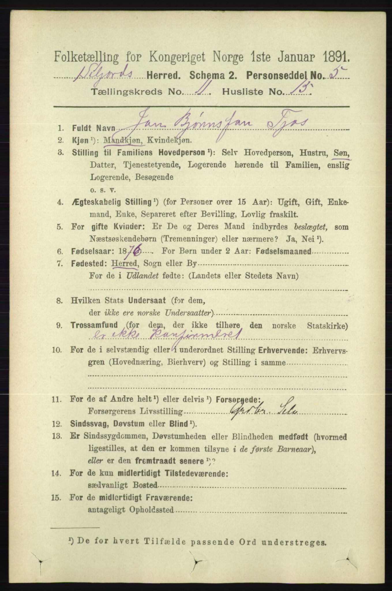 RA, 1891 census for 0828 Seljord, 1891, p. 3866