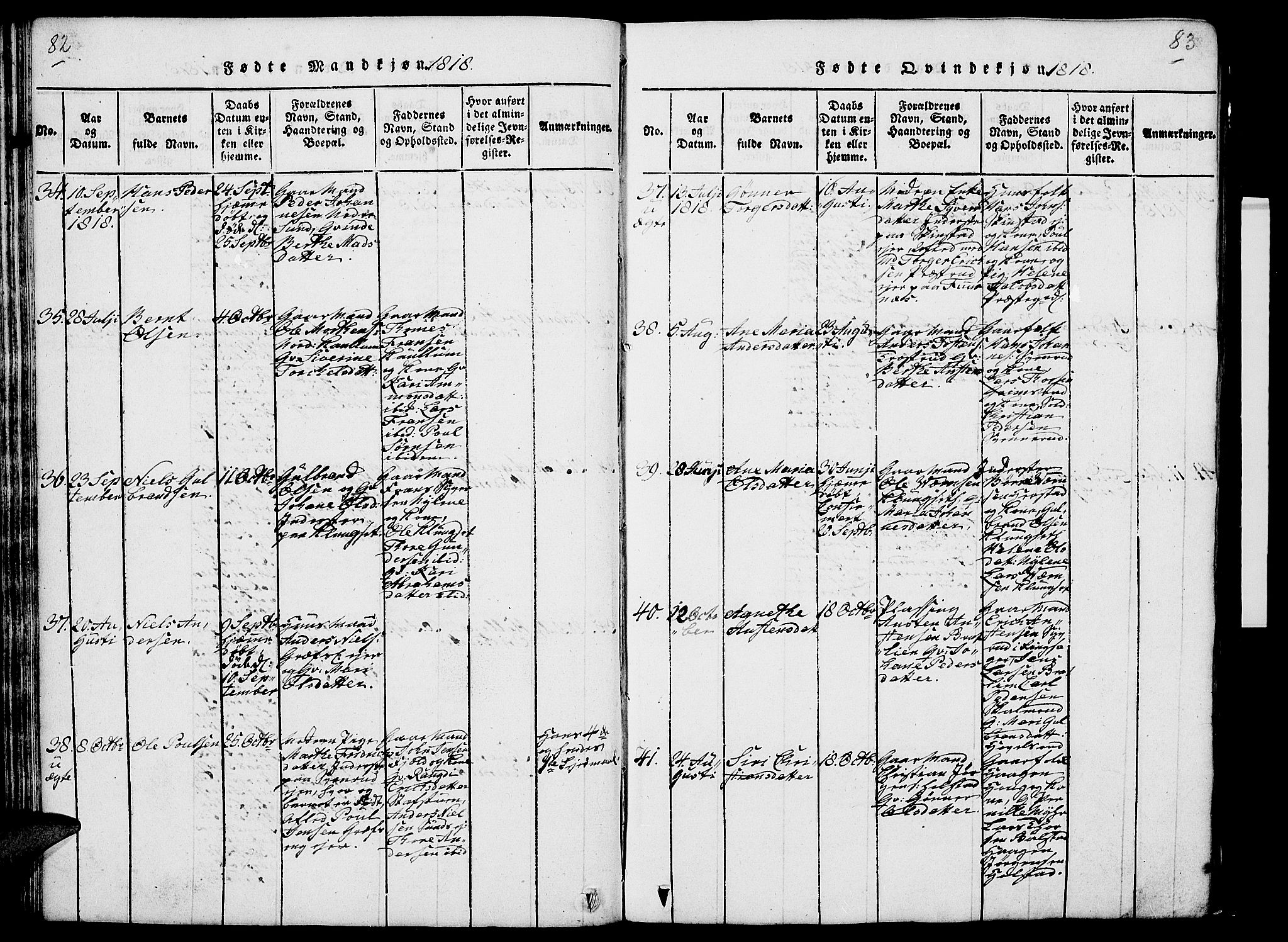 Nes prestekontor, Hedmark, AV/SAH-PREST-020/L/La/L0003: Parish register (copy) no. 3, 1814-1831, p. 82-83