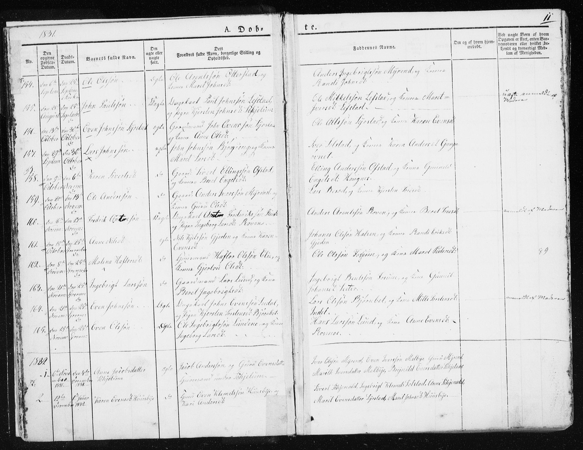 Ministerialprotokoller, klokkerbøker og fødselsregistre - Sør-Trøndelag, SAT/A-1456/665/L0771: Parish register (official) no. 665A06, 1830-1856, p. 11
