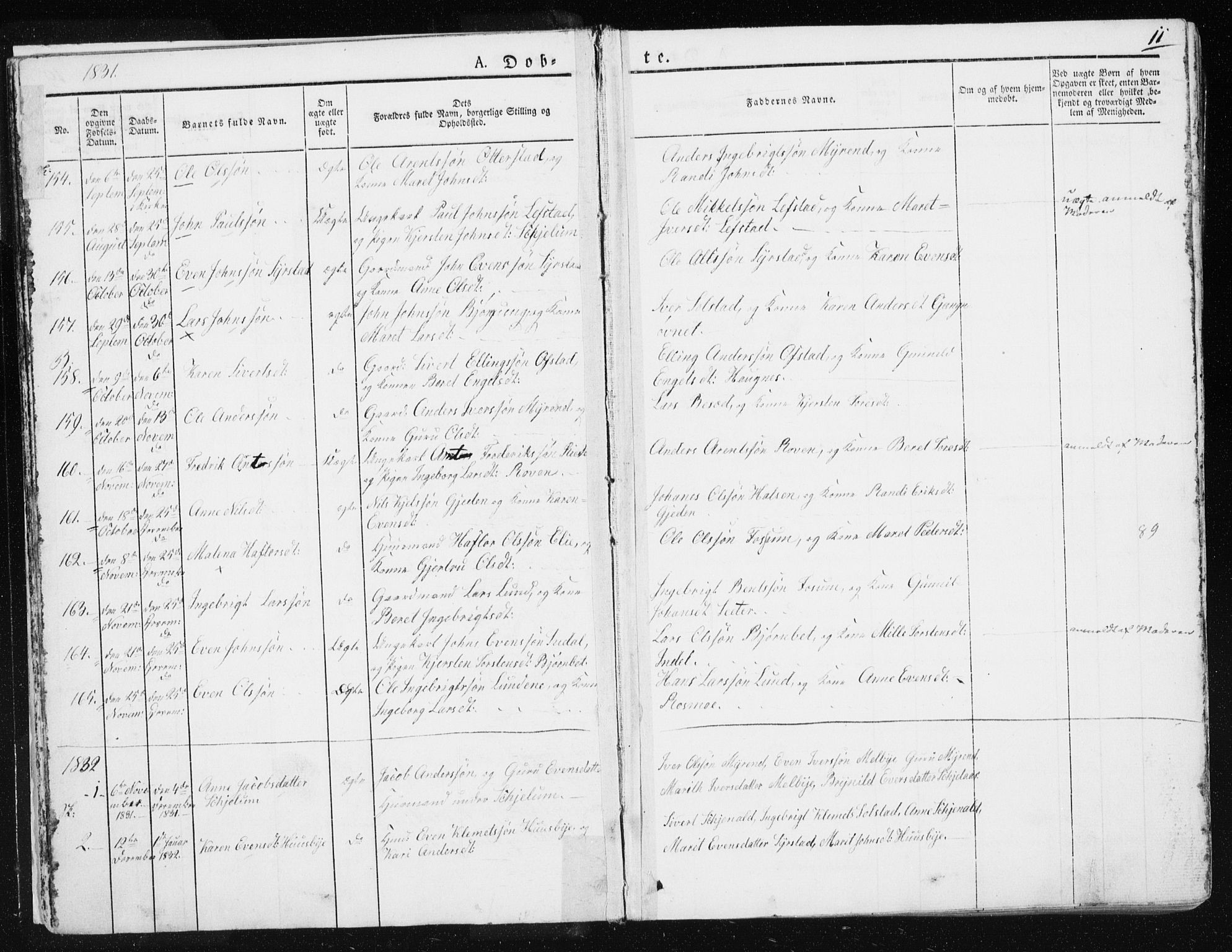 Ministerialprotokoller, klokkerbøker og fødselsregistre - Sør-Trøndelag, AV/SAT-A-1456/665/L0771: Parish register (official) no. 665A06, 1830-1856, p. 11