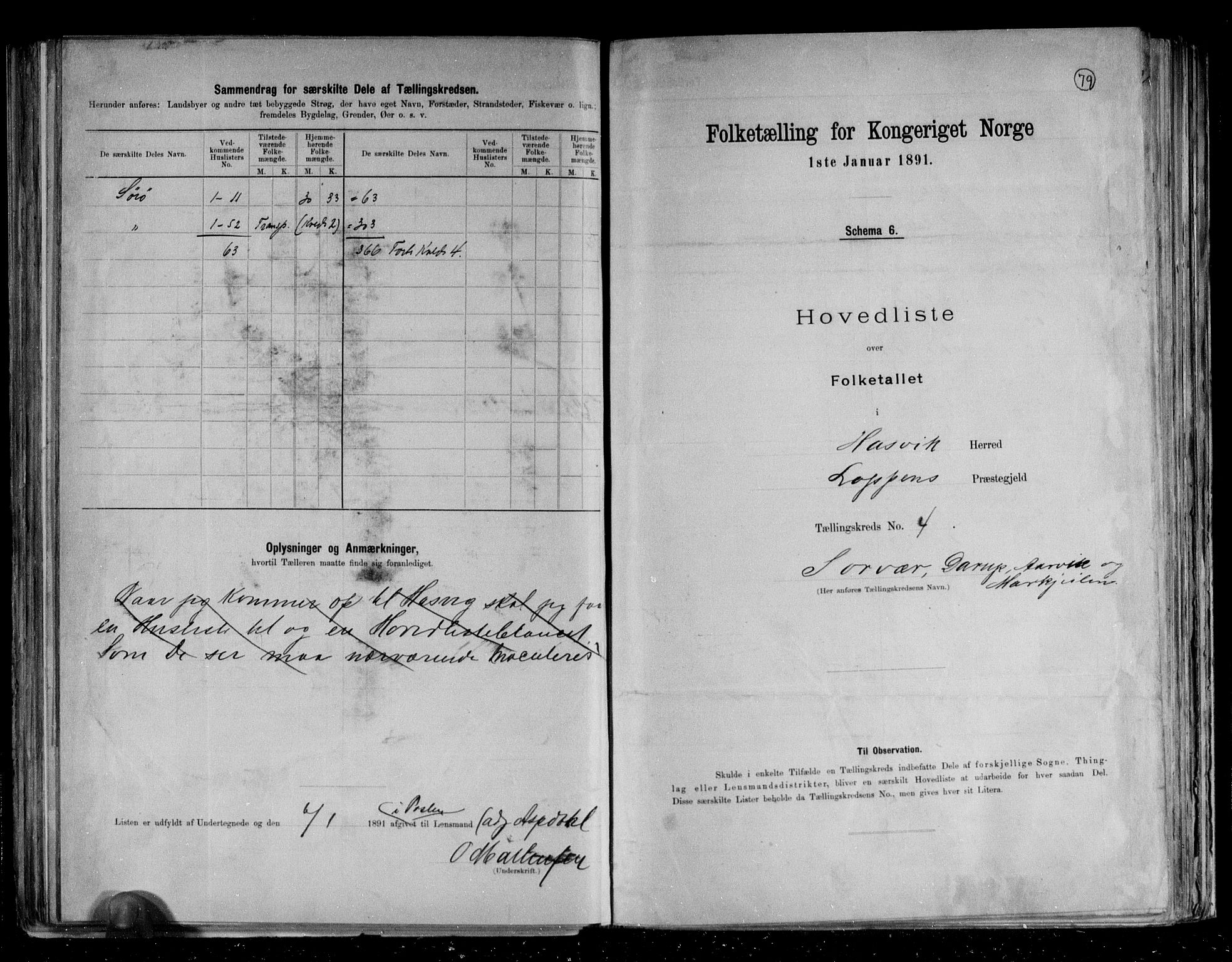 RA, 1891 census for 2015 Hasvik, 1891, p. 11