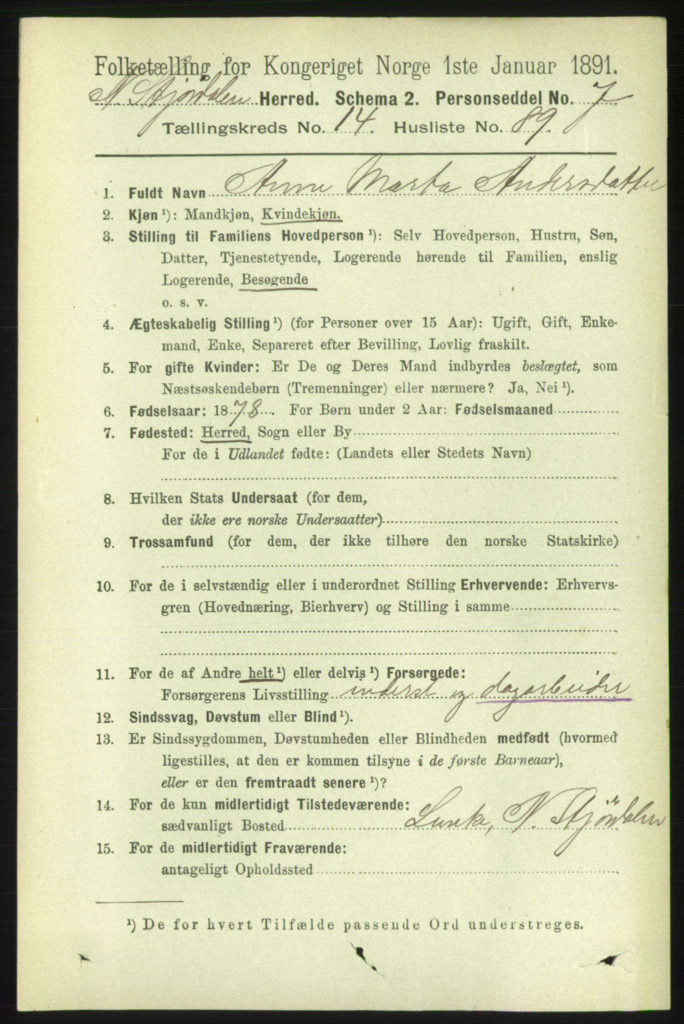 RA, 1891 census for 1714 Nedre Stjørdal, 1891, p. 7007