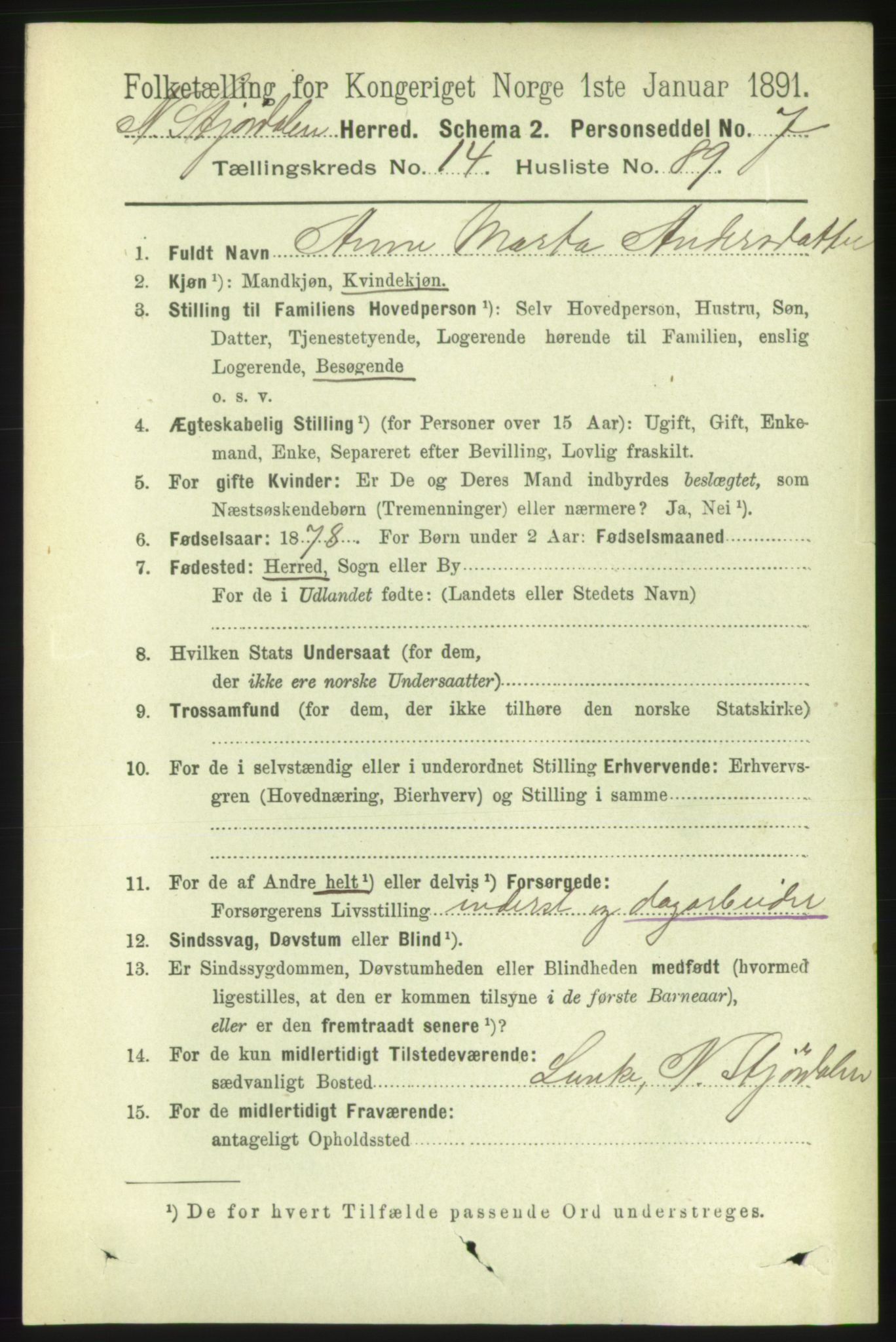 RA, 1891 census for 1714 Nedre Stjørdal, 1891, p. 7007