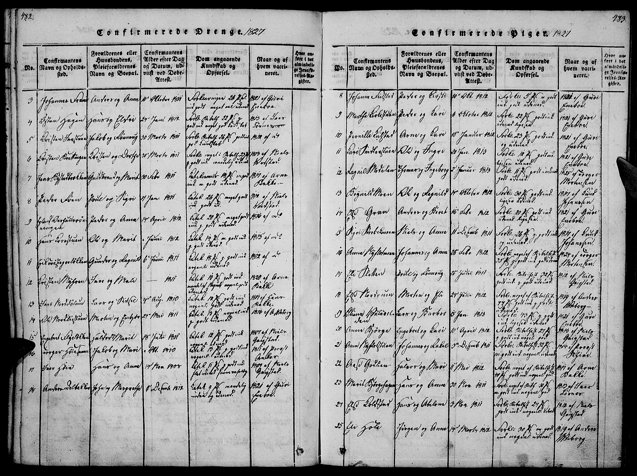 Ringebu prestekontor, SAH/PREST-082/H/Ha/Haa/L0004: Parish register (official) no. 4, 1821-1839, p. 482-483
