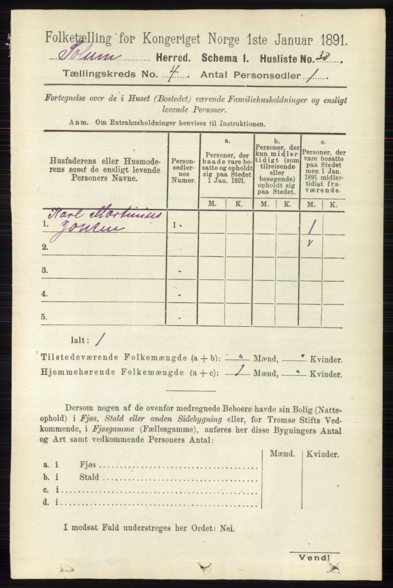 RA, 1891 census for 0818 Solum, 1891, p. 617