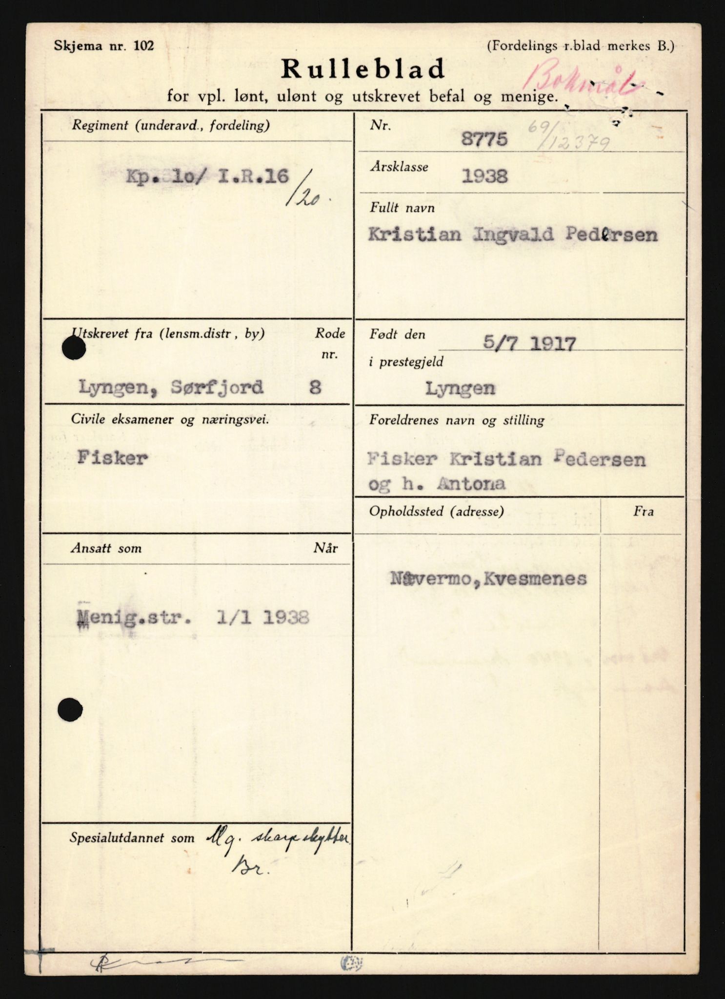 Forsvaret, Troms infanteriregiment nr. 16, AV/RA-RAFA-3146/P/Pa/L0022: Rulleblad for regimentets menige mannskaper, årsklasse 1938, 1938, p. 1339