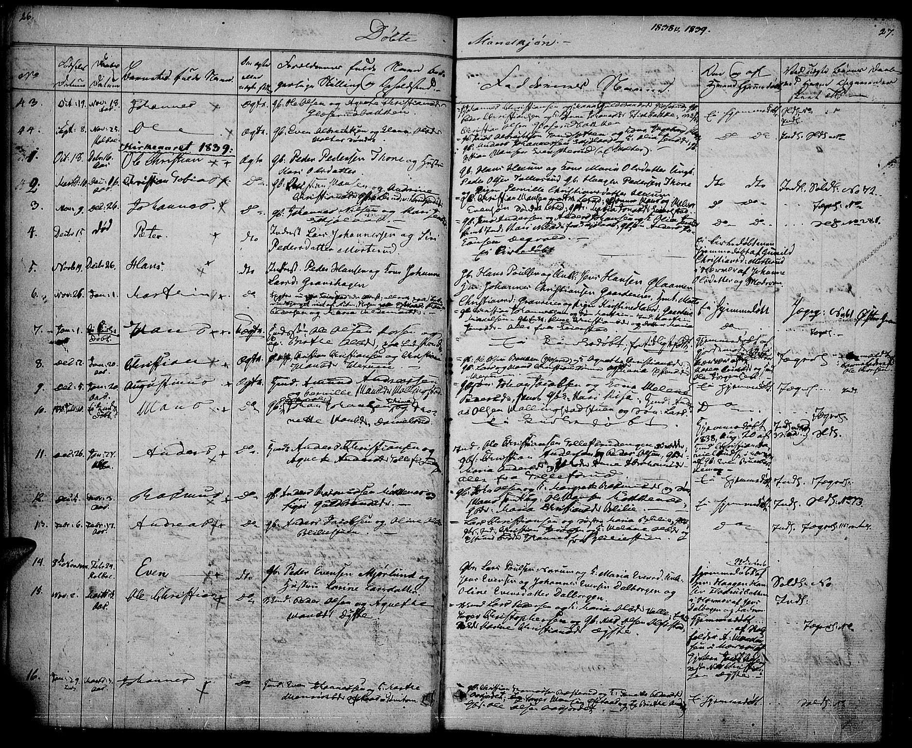 Vestre Toten prestekontor, SAH/PREST-108/H/Ha/Haa/L0003: Parish register (official) no. 3, 1836-1843, p. 26-27