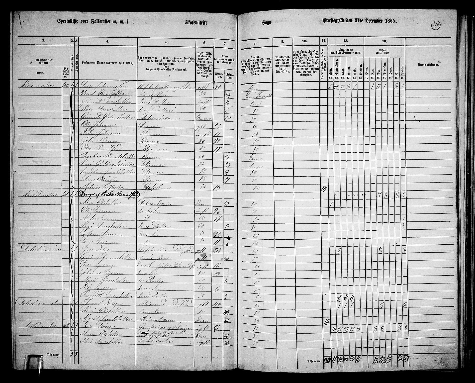 RA, 1865 census for Vågå, 1865, p. 123