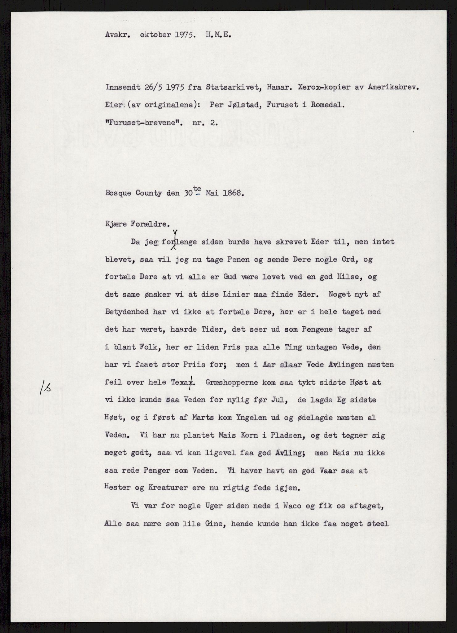 Samlinger til kildeutgivelse, Amerikabrevene, RA/EA-4057/F/L0007: Innlån fra Hedmark: Berg - Furusetbrevene, 1838-1914, p. 447