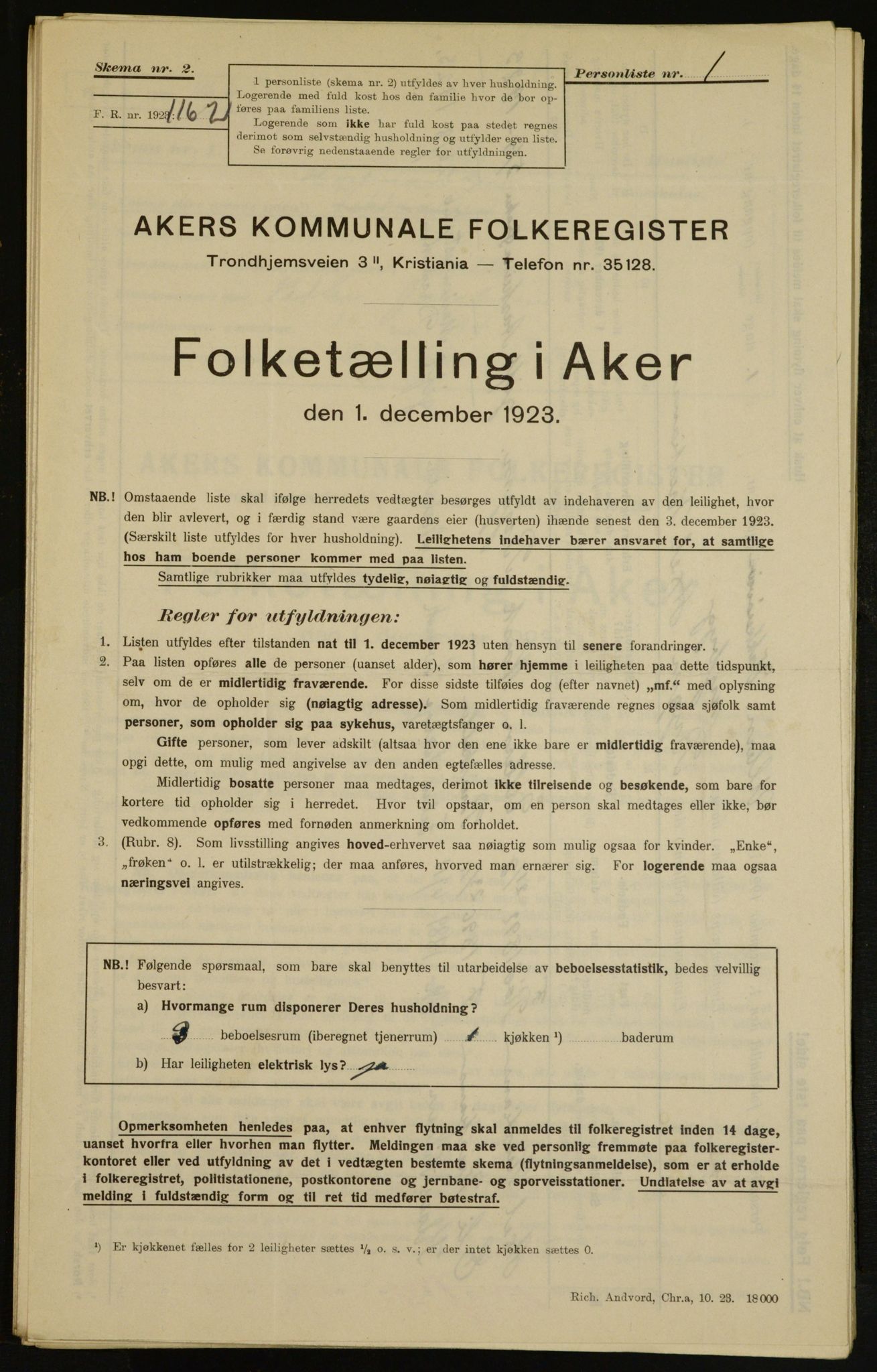 , Municipal Census 1923 for Aker, 1923, p. 7011