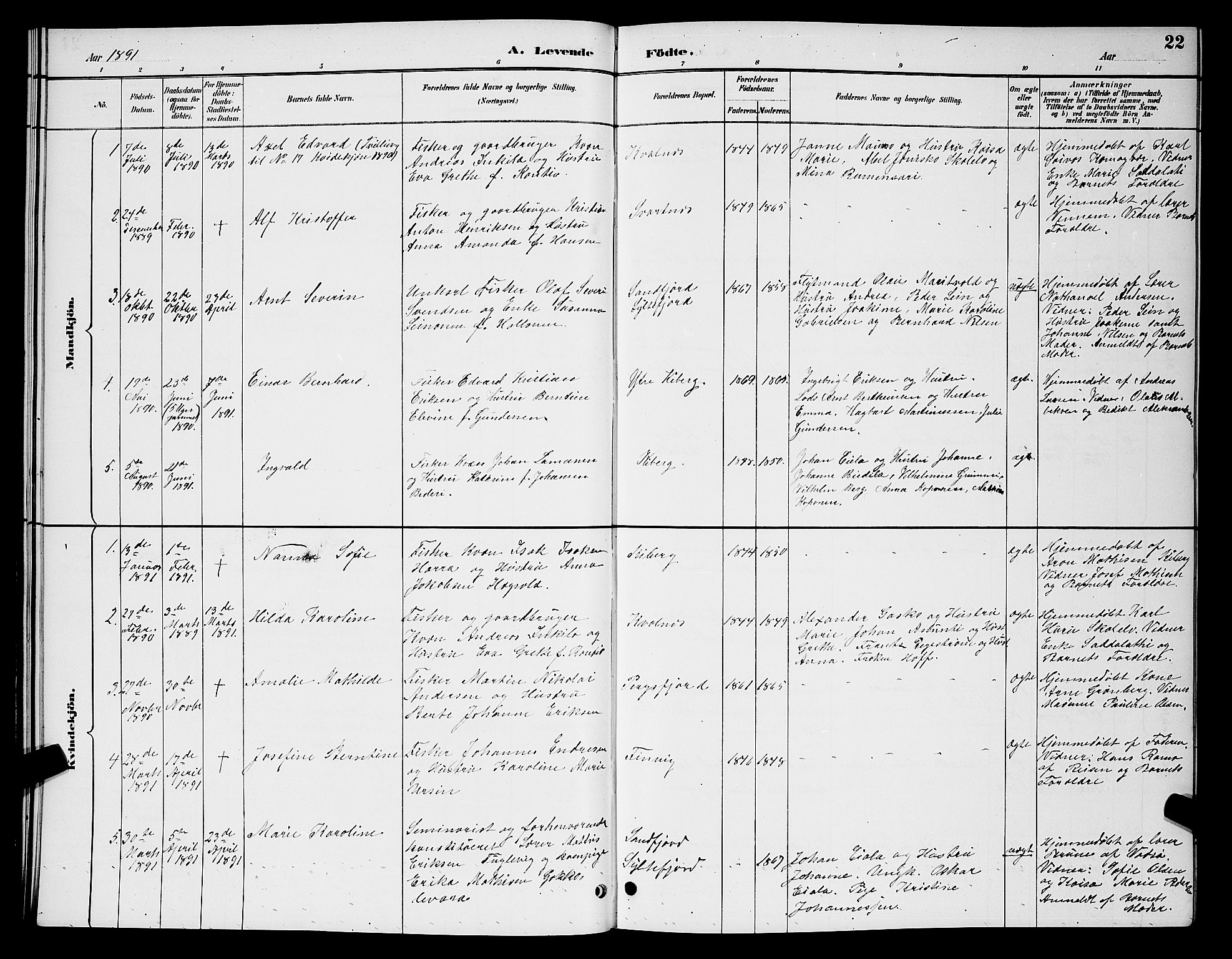 Vardø sokneprestkontor, SATØ/S-1332/H/Hb/L0007klokker: Parish register (copy) no. 7, 1887-1892, p. 22
