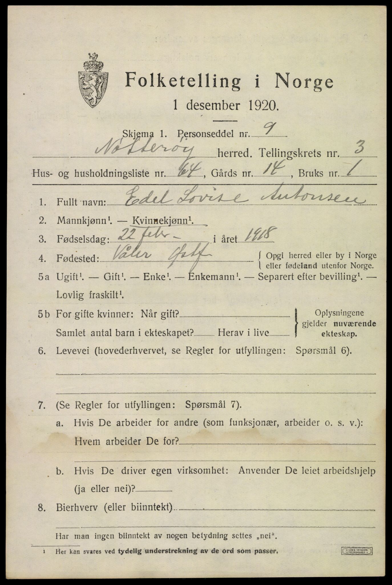 SAKO, 1920 census for Nøtterøy, 1920, p. 6235