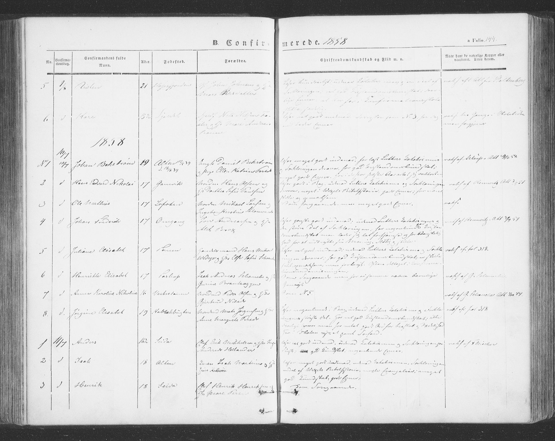 Tana sokneprestkontor, SATØ/S-1334/H/Ha/L0001kirke: Parish register (official) no. 1, 1846-1861, p. 144