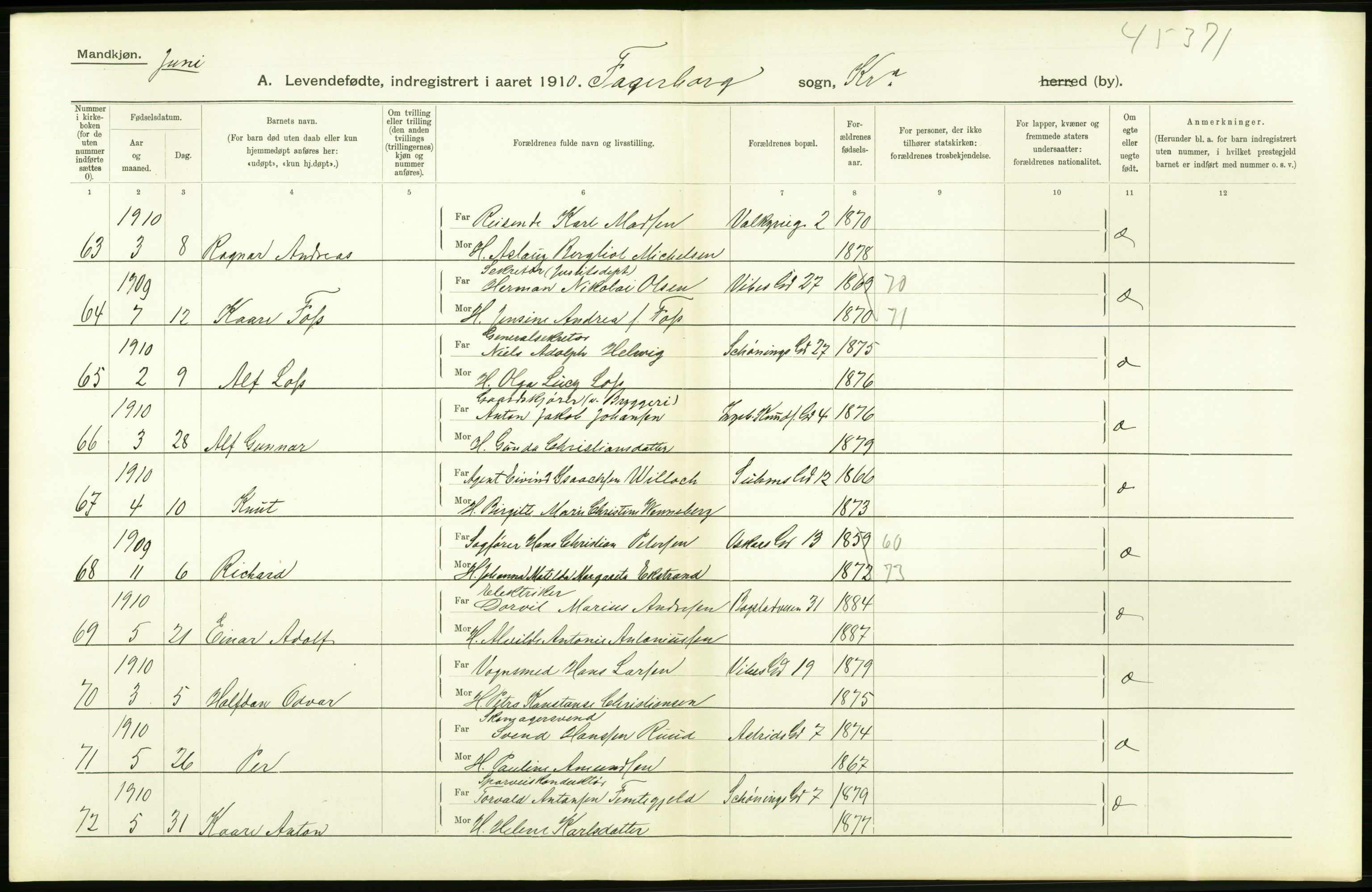 Statistisk sentralbyrå, Sosiodemografiske emner, Befolkning, AV/RA-S-2228/D/Df/Dfa/Dfah/L0006: Kristiania: Levendefødte menn., 1910, p. 766