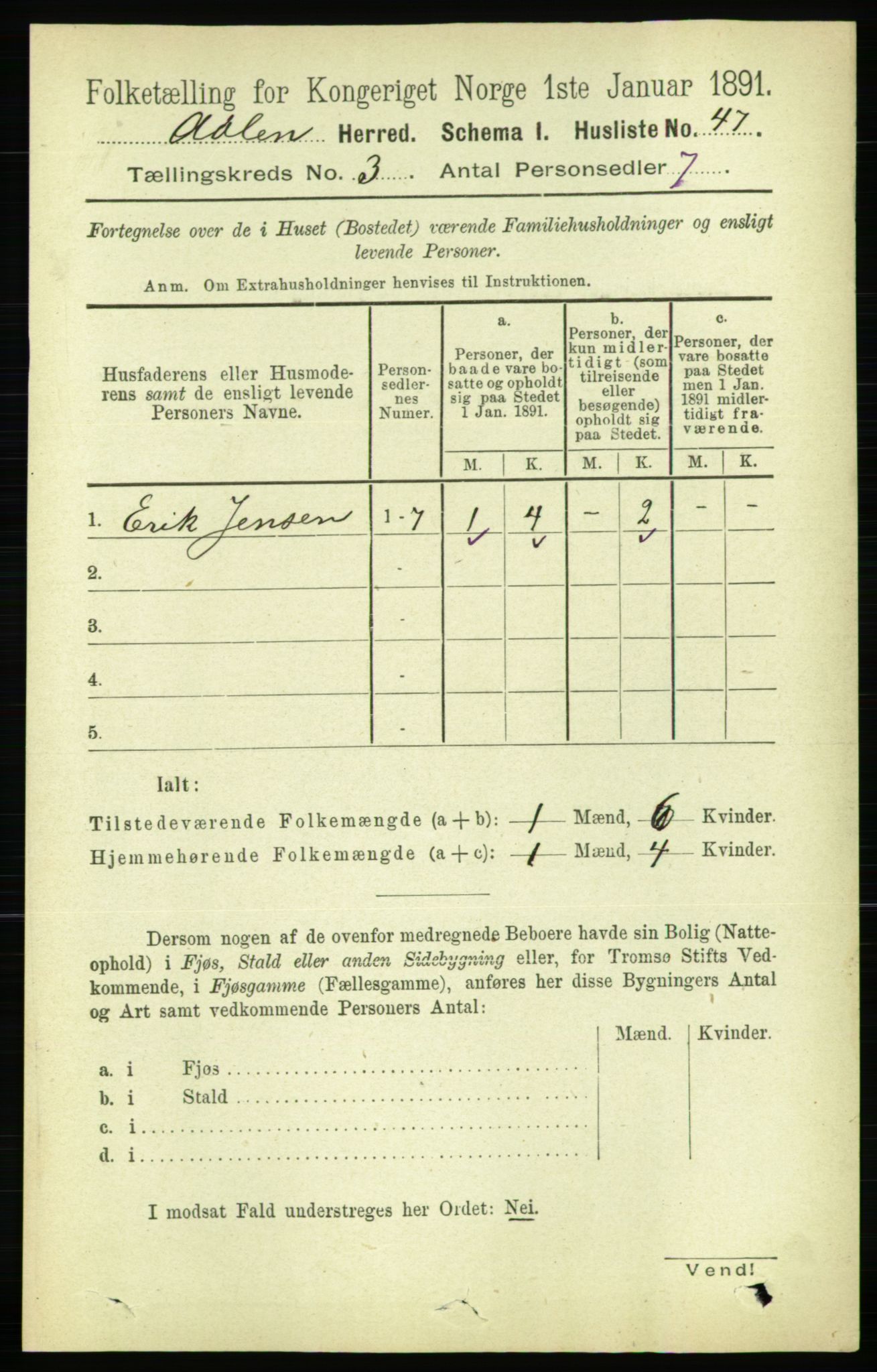 RA, 1891 census for 1644 Ålen, 1891, p. 732