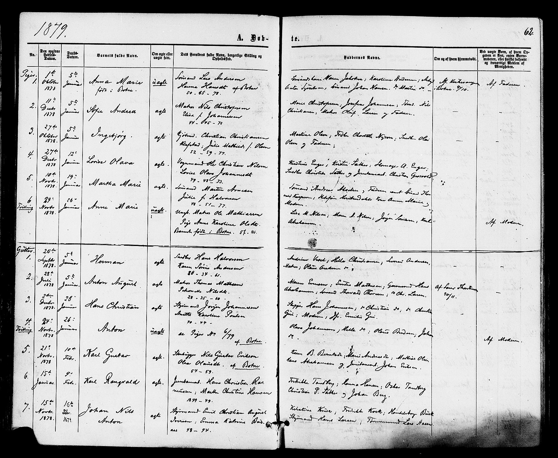 Holmestrand kirkebøker, AV/SAKO-A-346/F/Fa/L0003: Parish register (official) no. 3, 1867-1879, p. 62