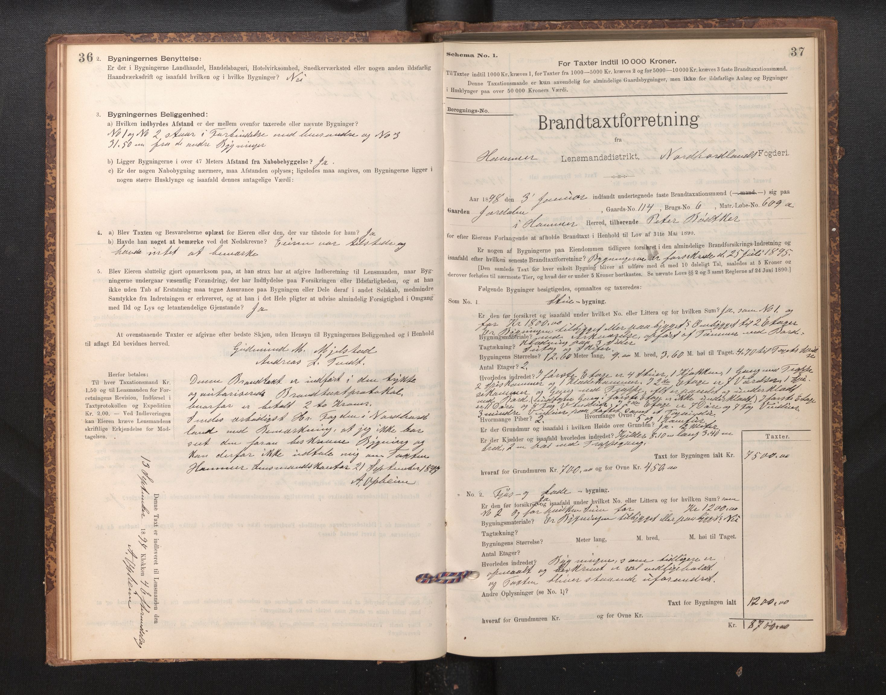 Lensmannen i Hamre, AV/SAB-A-32601/0012/L0004: Branntakstprotokoll, skjematakst, 1895-1920, p. 36-37
