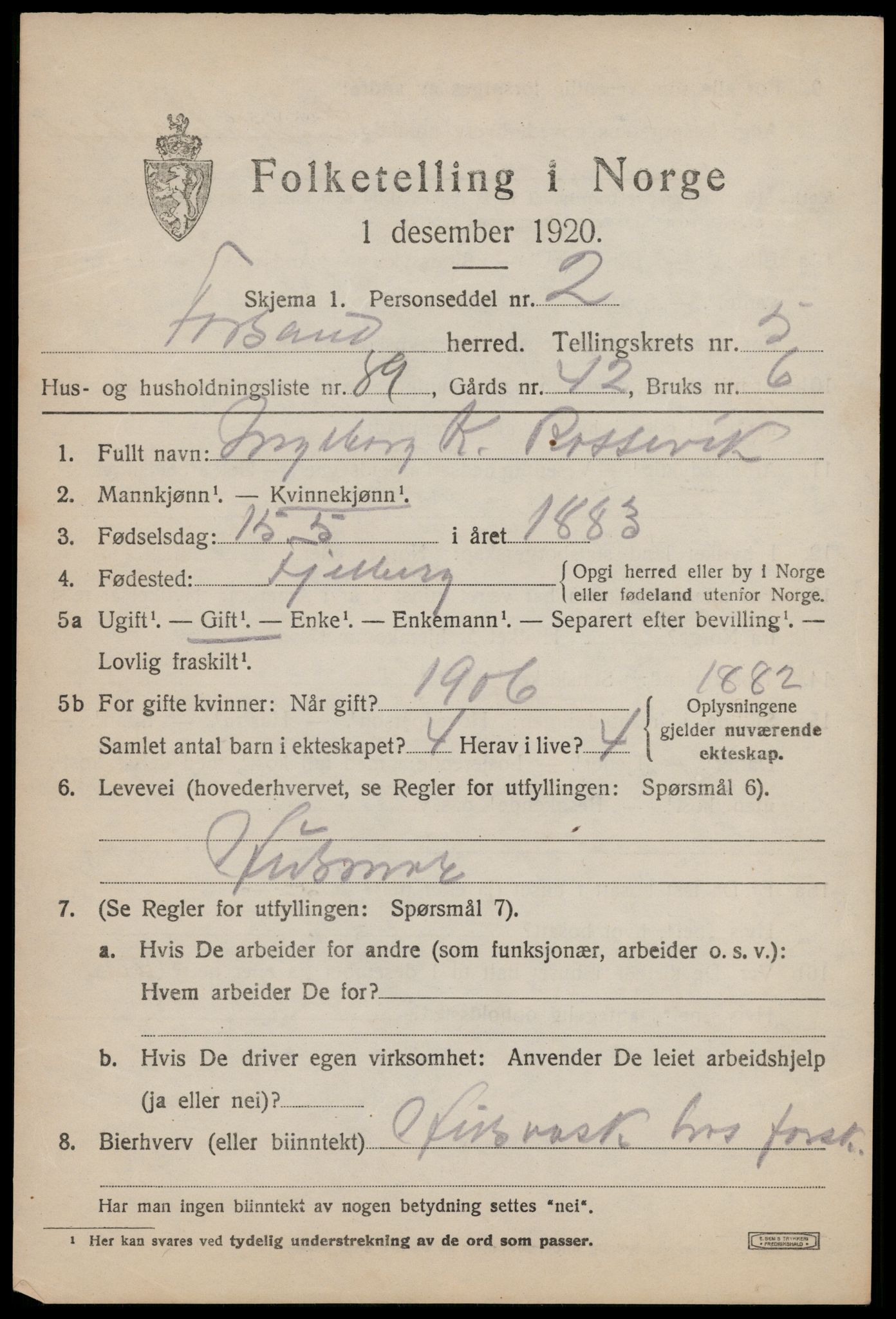 SAST, 1920 census for Forsand, 1920, p. 2755